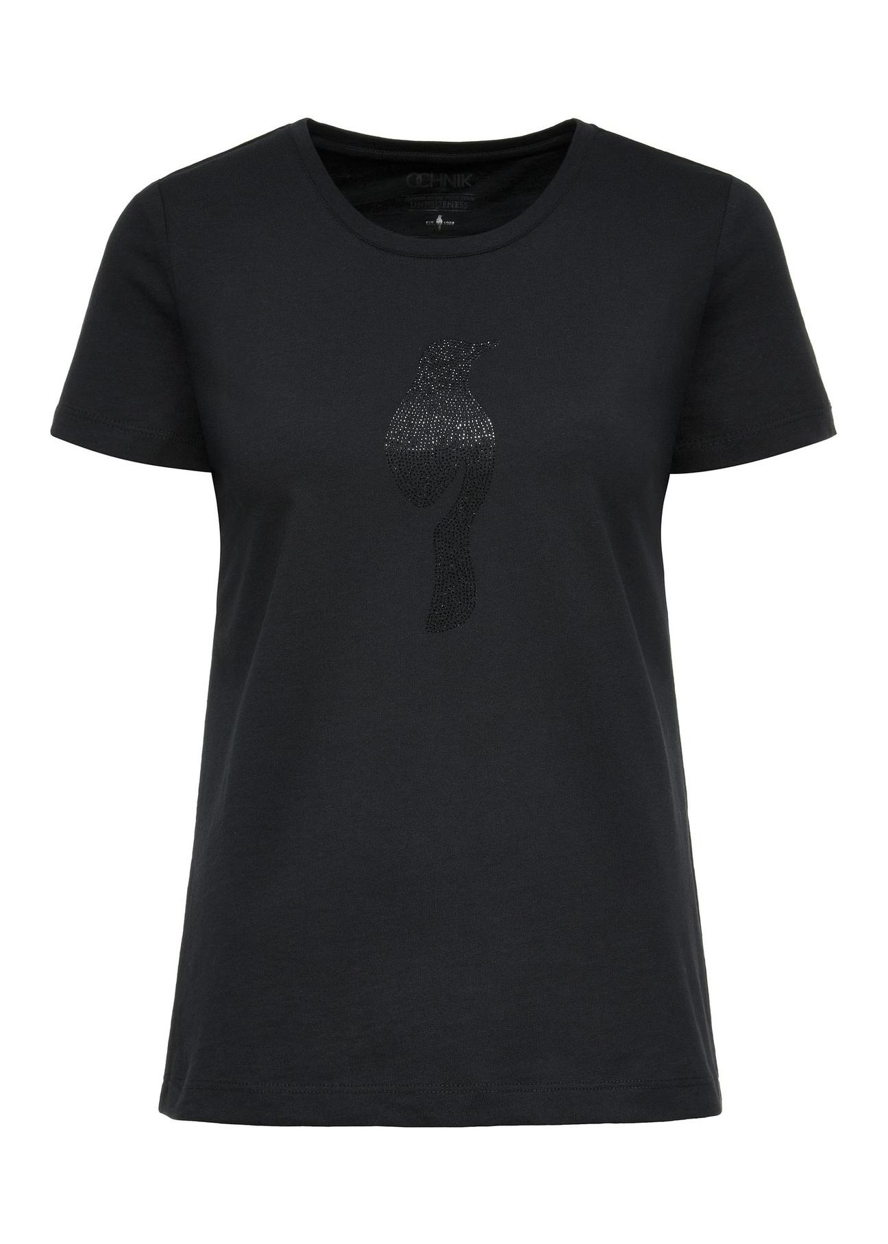 Black women's t-shirt with decorative oriole TSHDT-0130-99(Z24)-03