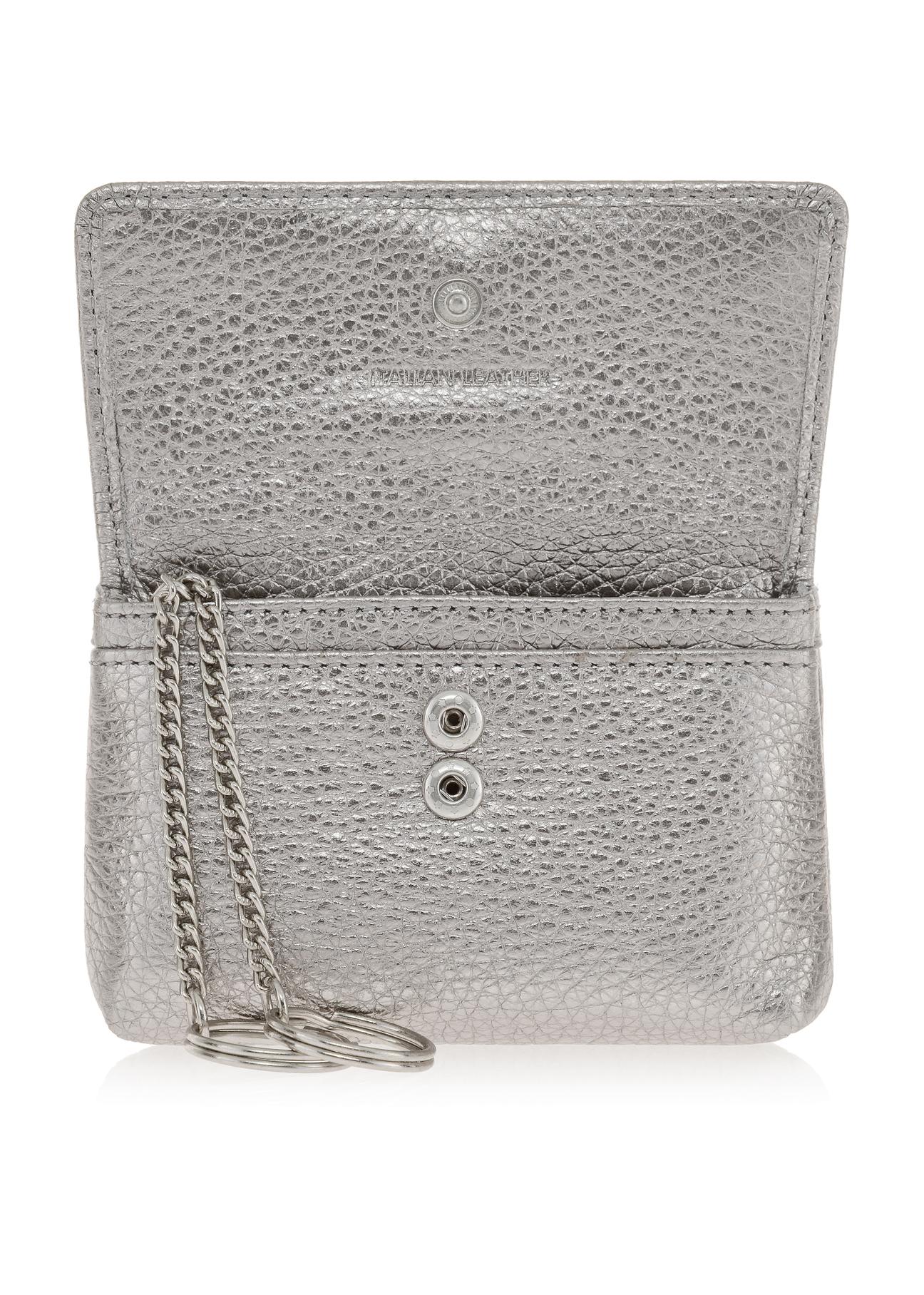 Small silver leather wallet with chain PORES-0871-92(Z23)-04