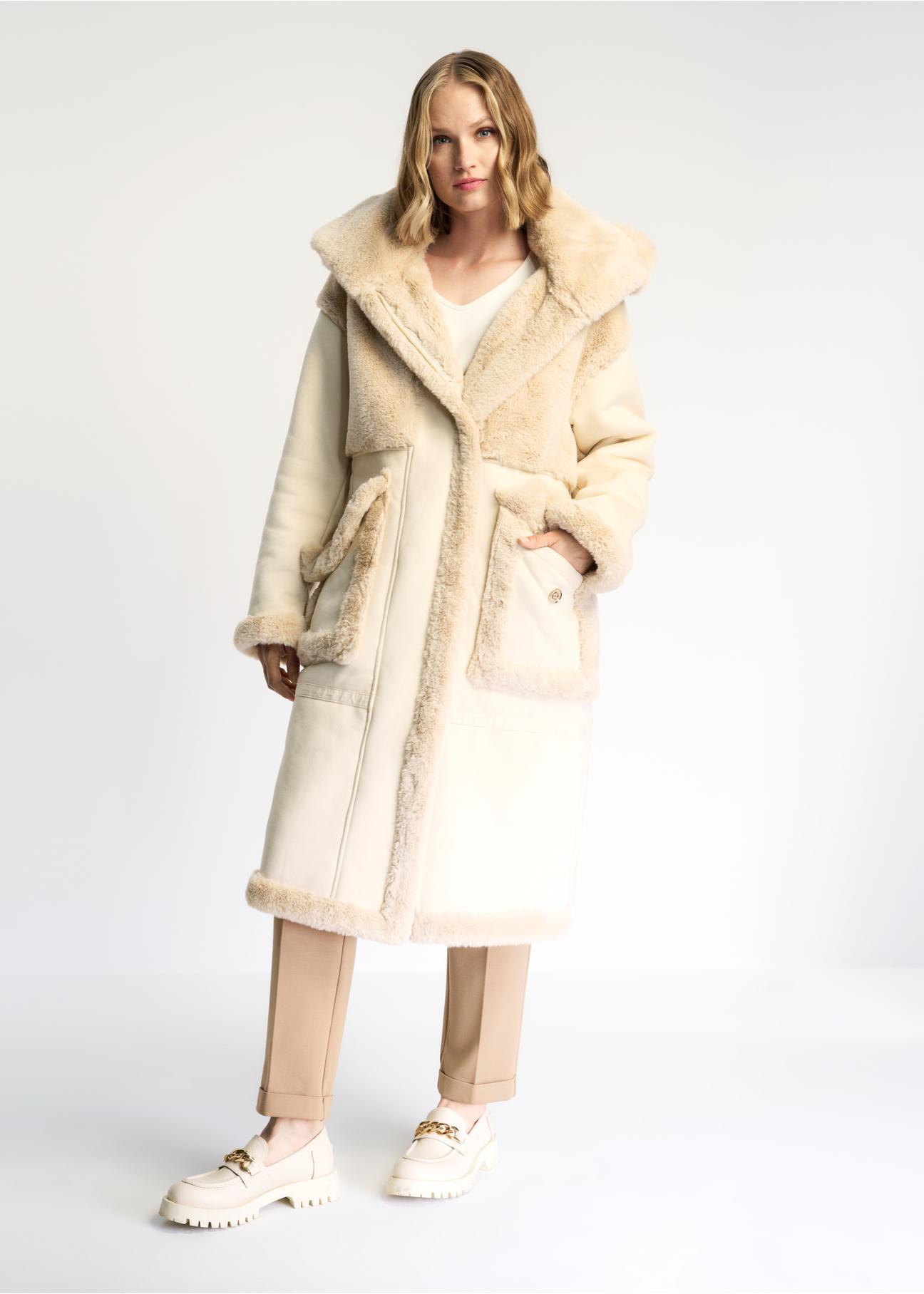 Women's artificial fur coat with hood FUTDP-0014-16(Z22)-02