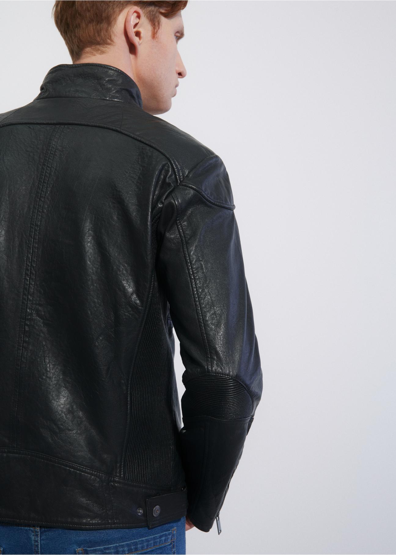 Men's leather jacket with stand-up collar KURMS-0293-1311(W23)-04