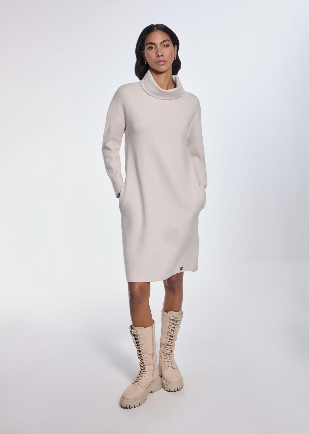 Beige turtleneck dress SUKDT-0206-80(Z24)-01