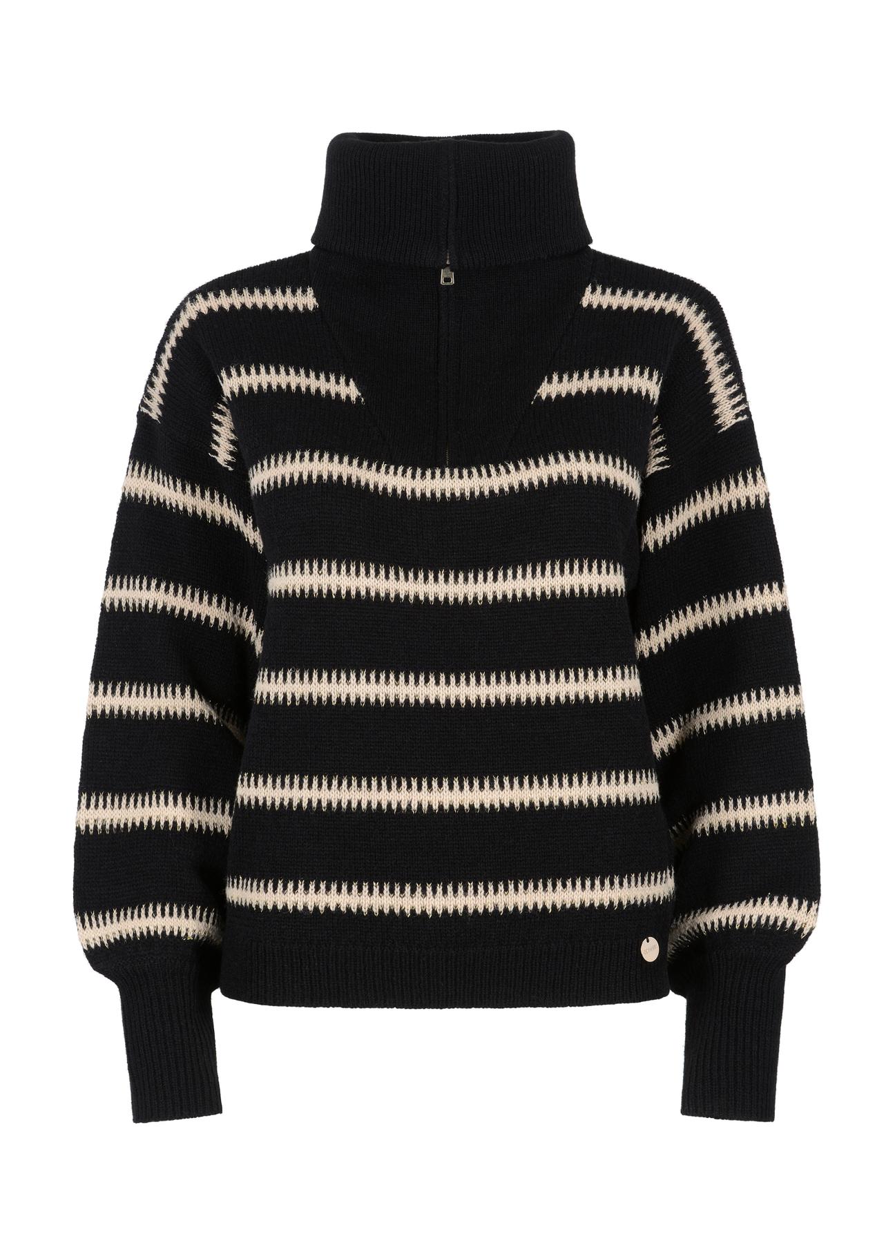 Black striped sweater with zipper for women SWEDT-0187-99(Z23)-04