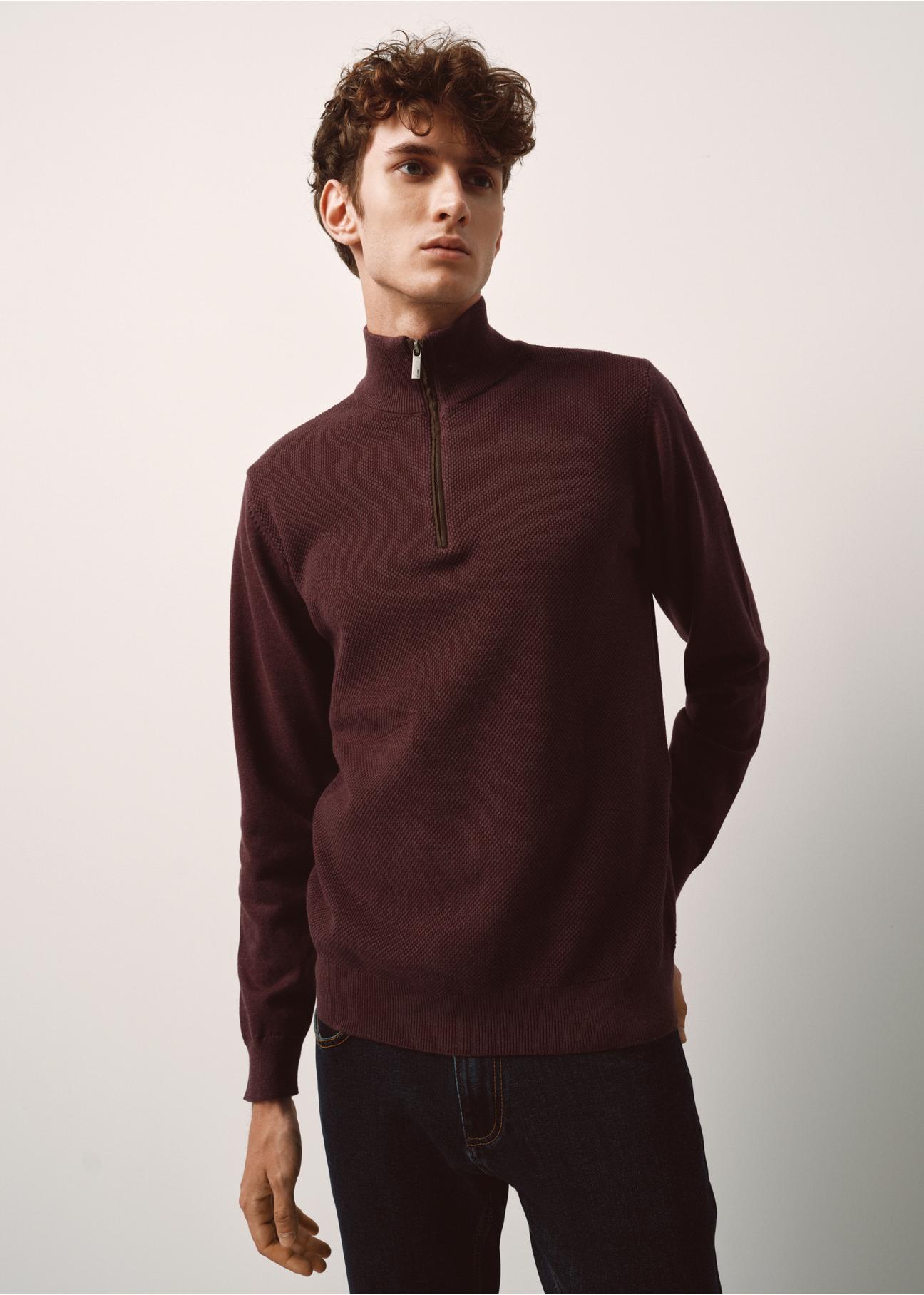 Men's cotton burgundy sweater SWEMT-0132-49(Z23)-01