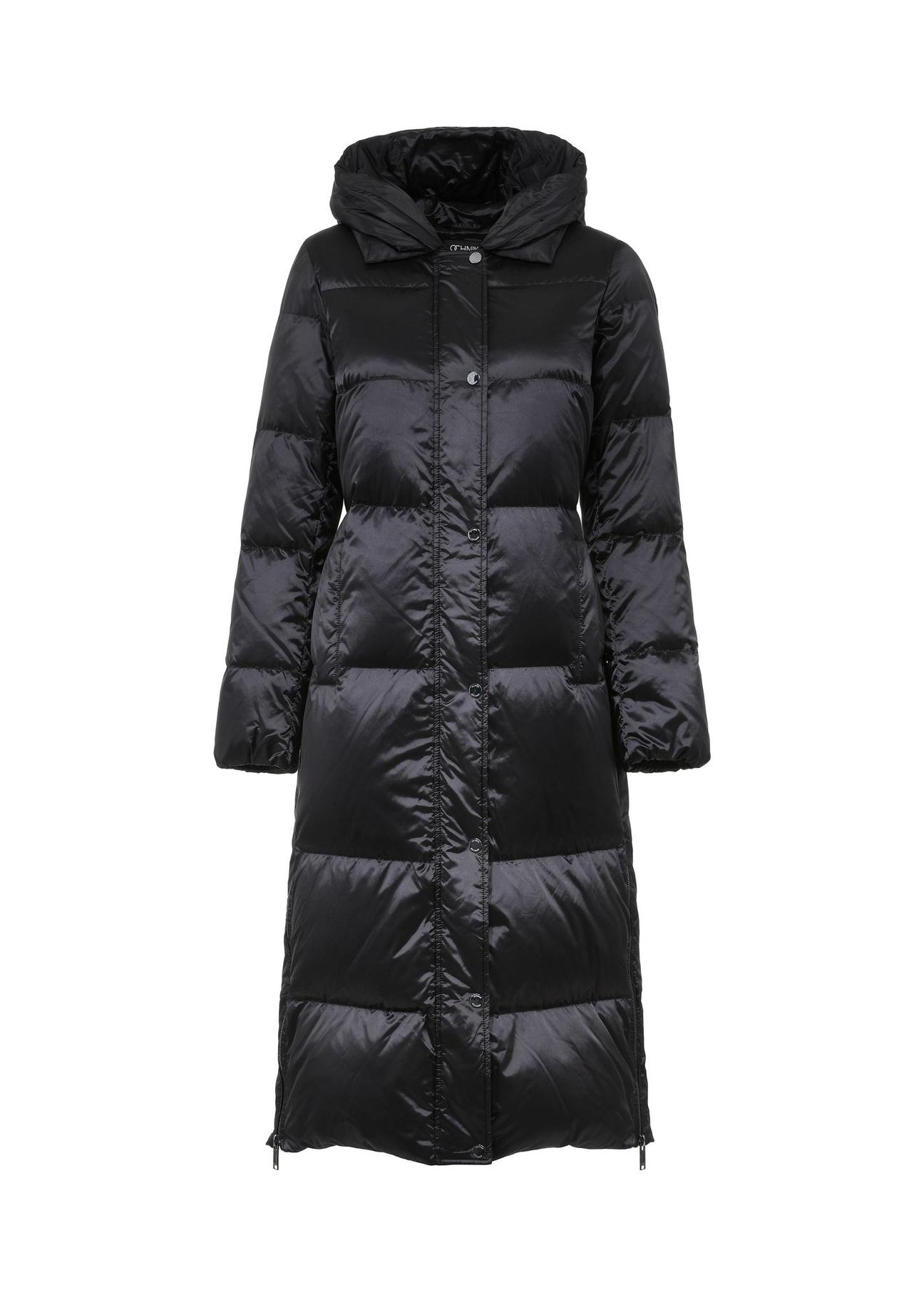 Black long jacket with hood KURDT-0466-98(Z24)-06