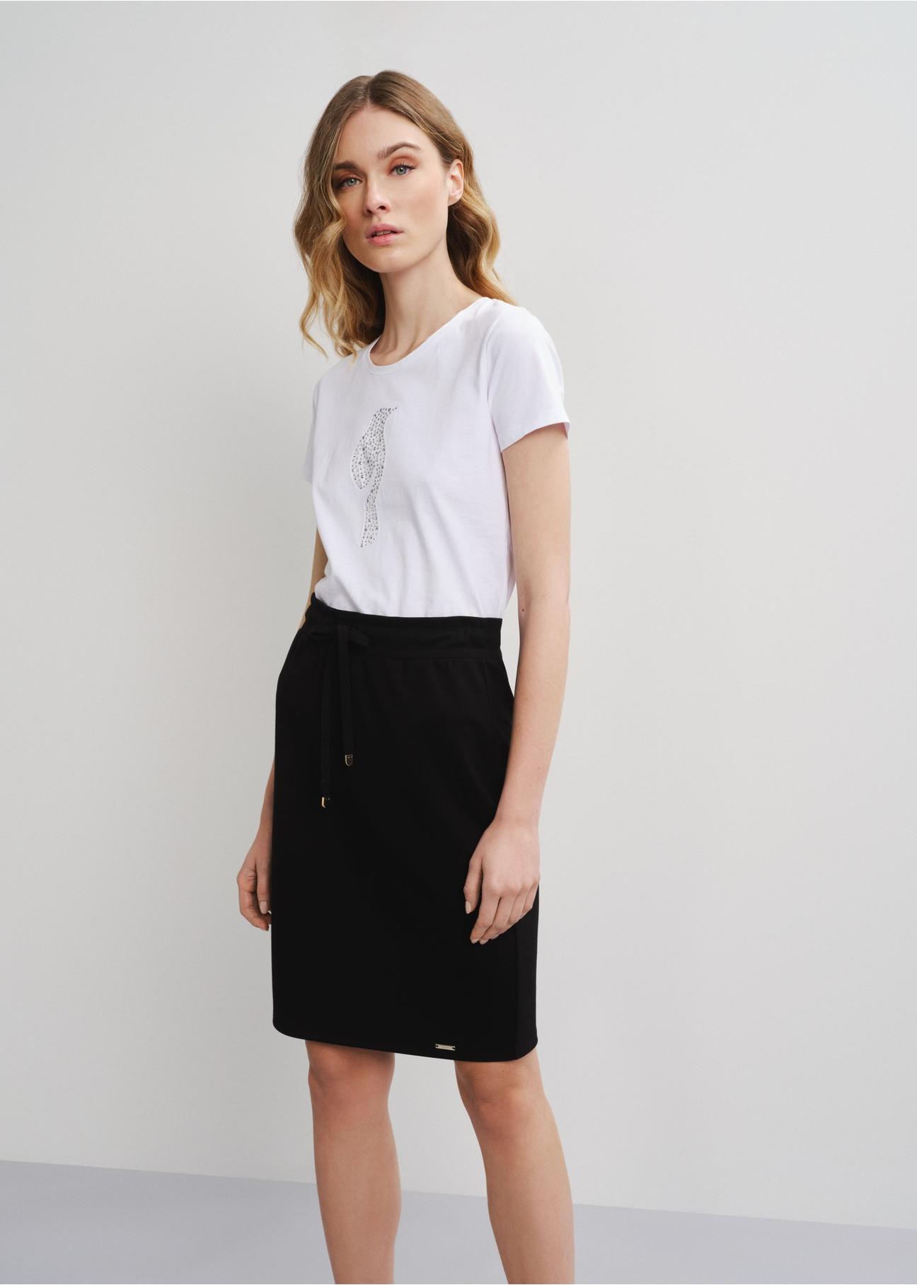 Black pencil skirt with ties SPCDT-0059A-99(W24)-01