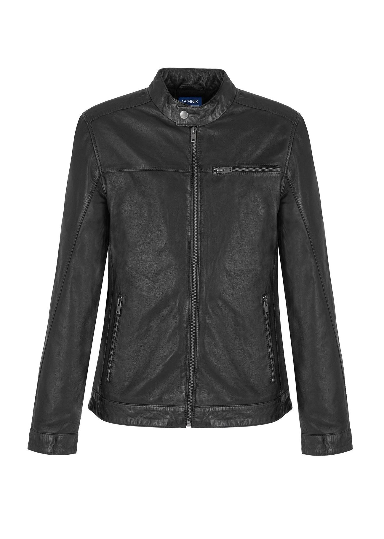 Black men's leather jacket KURMS-0352-4120(W24)-01