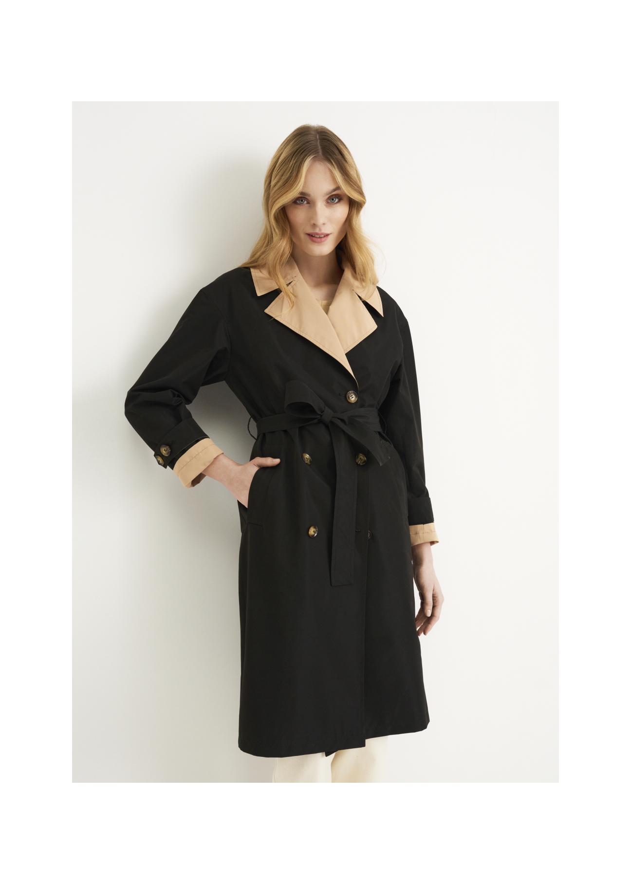 Women's double-breasted coat with belt KURDT-0368-98(W23)-01