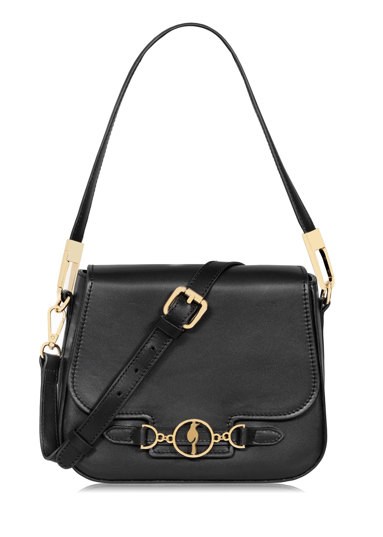 Black leather women's postbag TORES-1011-99(W24)-01