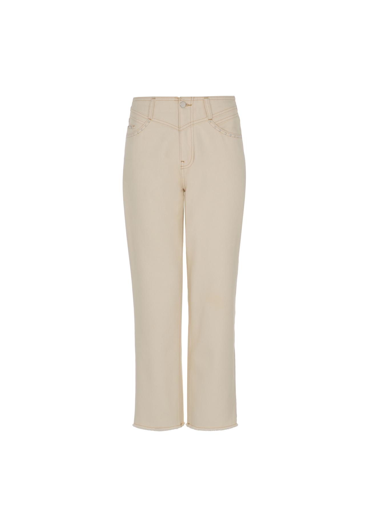 Cream women's high-waisted pants SPODT-0066-12(W22)-04