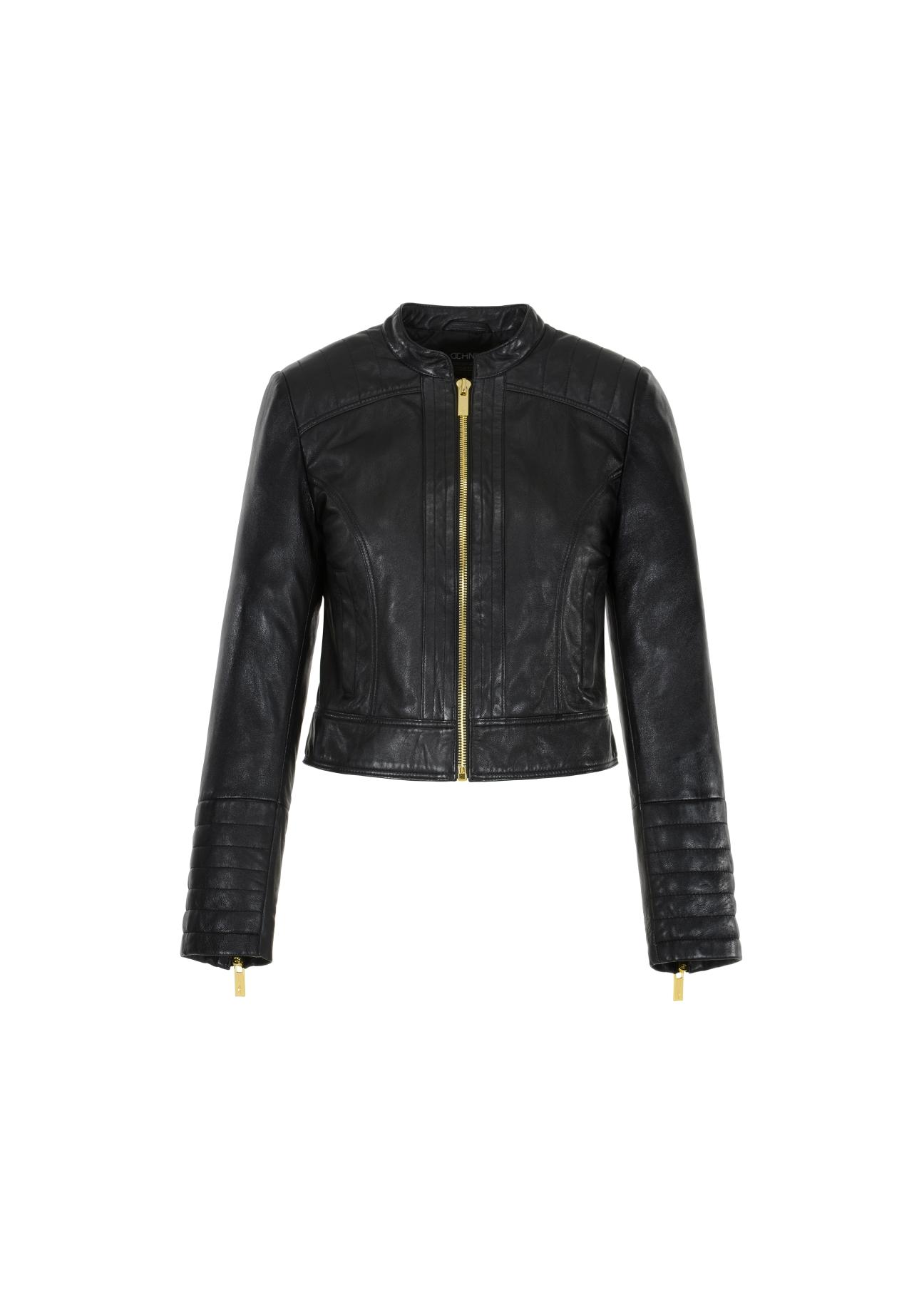 Women's leather jacket with stitching KURDS-0322-1211(KS)-05