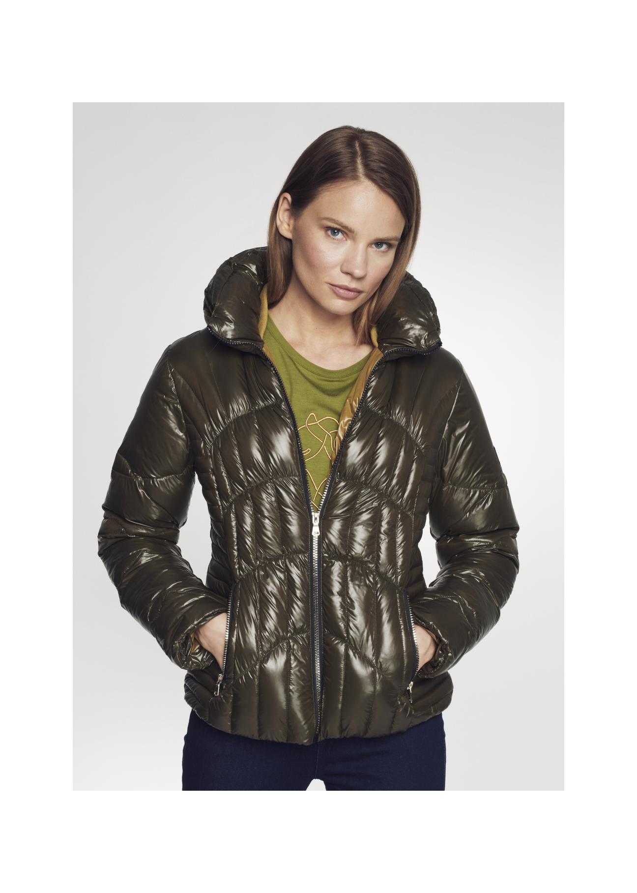 Women's quilted olive jacket KURDT-0320-54(Z21)-01