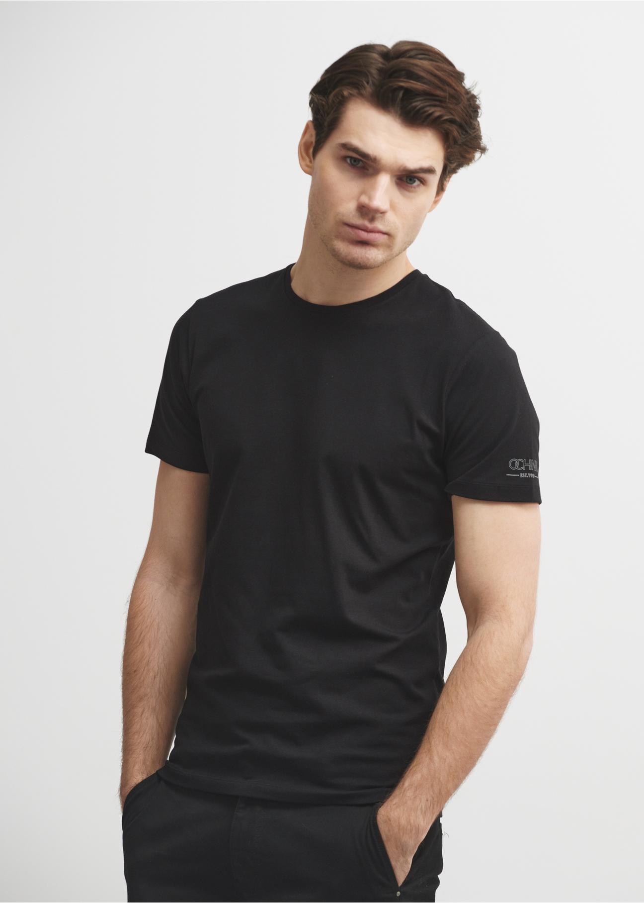 Black basic T-shirt for men with logo TSHMT-0091-99(KS)-01