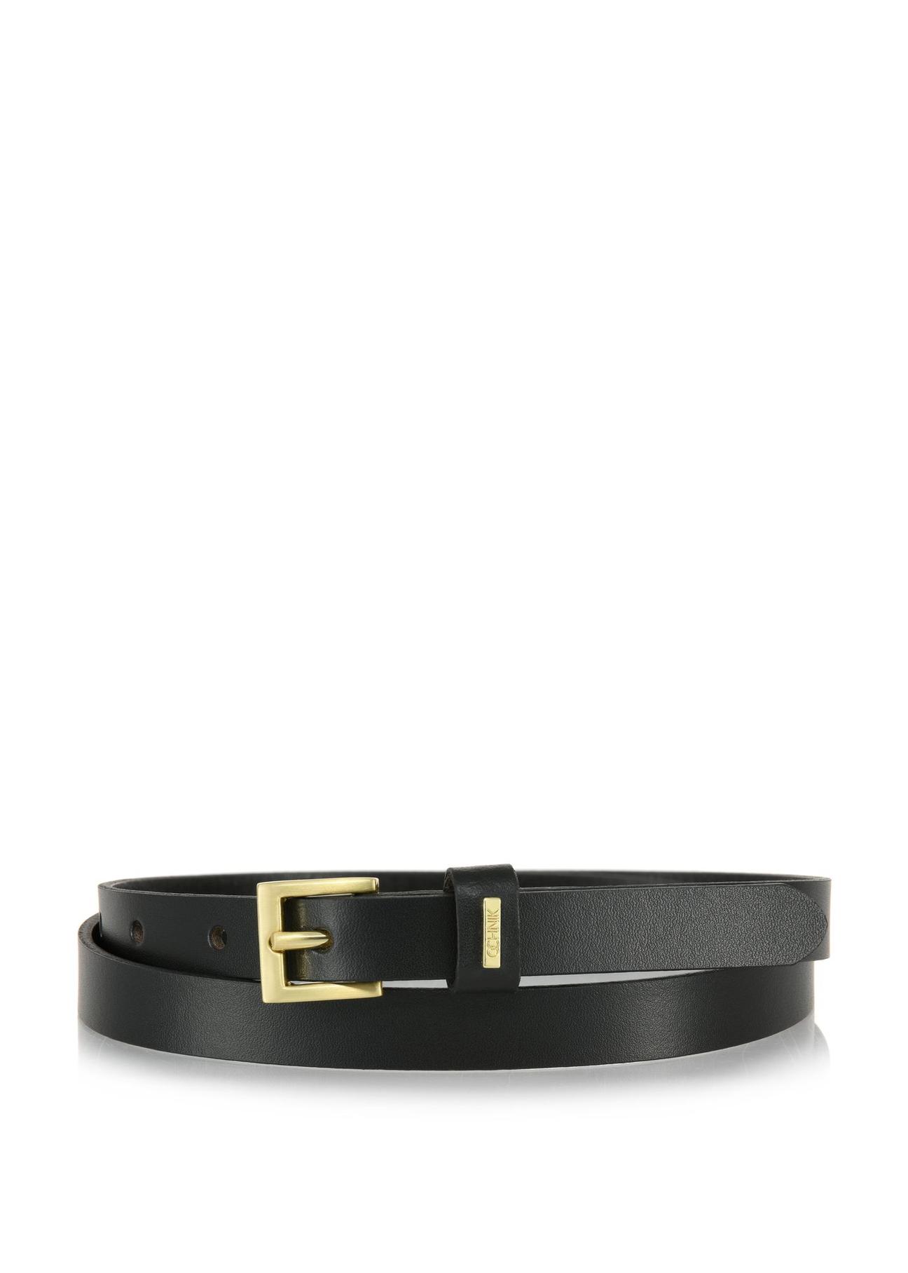 Thin black smooth leather women's belt PASDS-0302-99(W24)-01