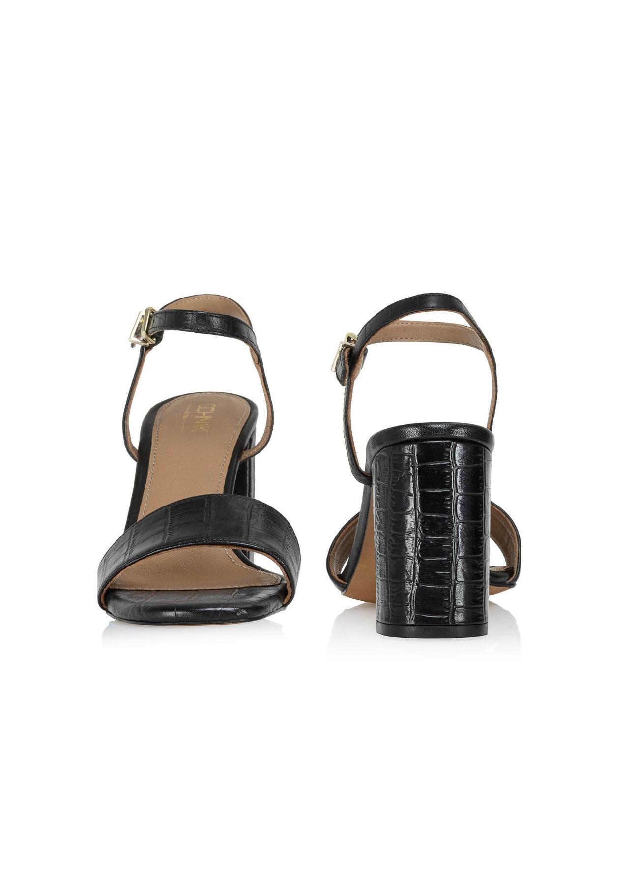 Black leather croco sandals on a low post BUTYD-1080-99(W24)-03