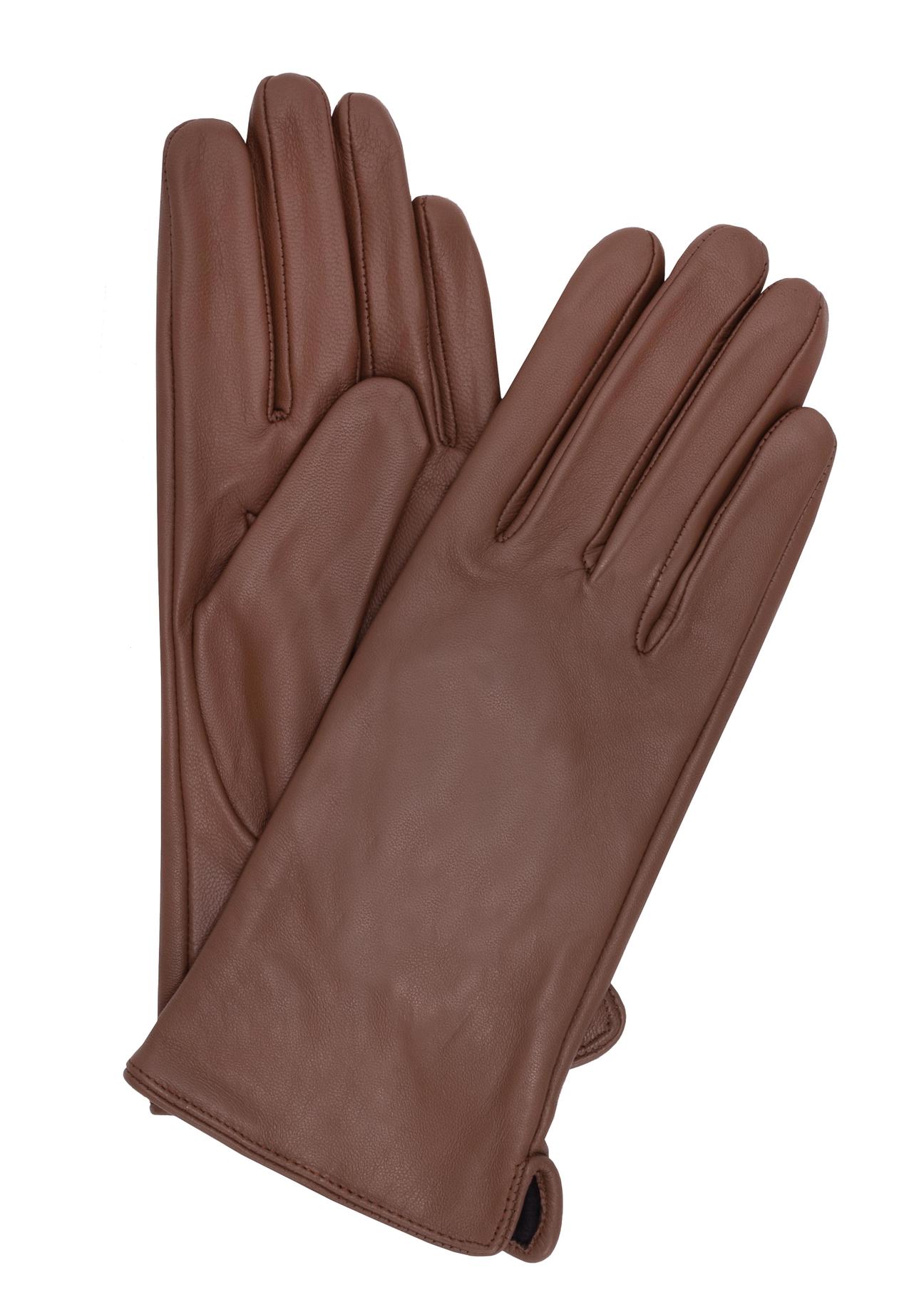 Women's leather gloves in camel color REKDS-0001-24(Z23)-01