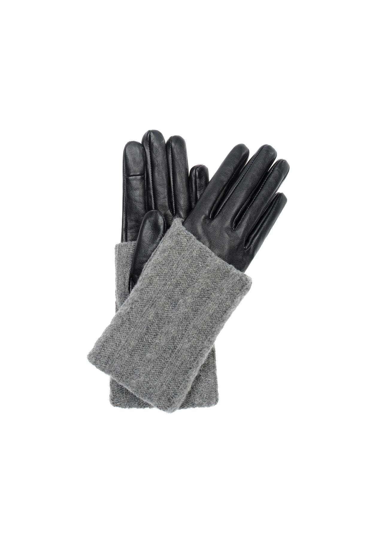 Women's black leather gloves REKDS-0063-98(Z23)-01