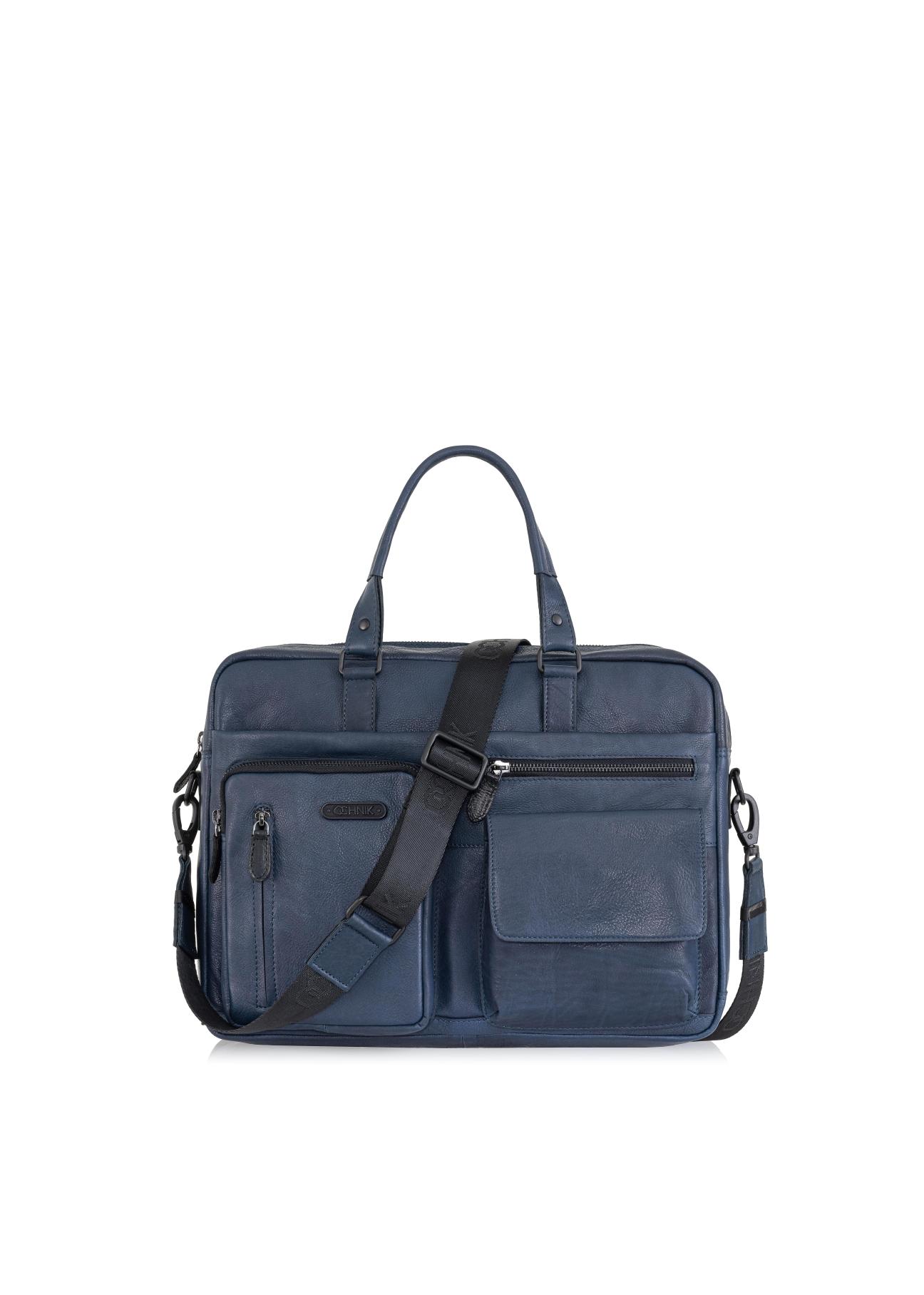 Men's navy blue leather bag TORMS-0047N-69(Z24)-01