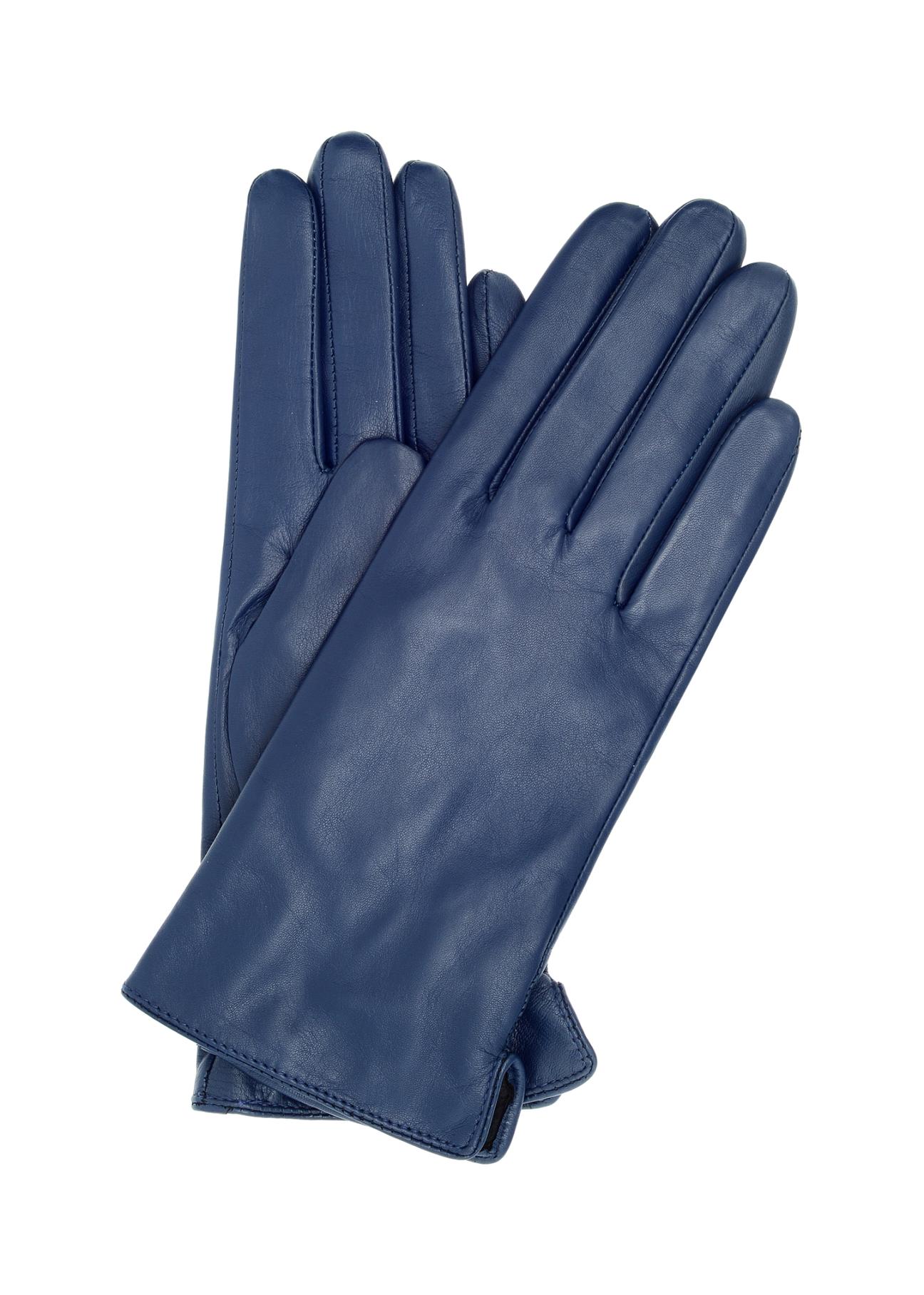 Women's navy blue leather gloves REKDS-0001-69(Z24)-01