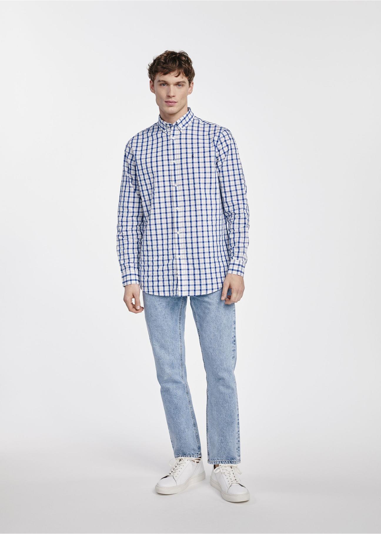 Men's blue checkered shirt KOSMT-0340-61(W25)-02