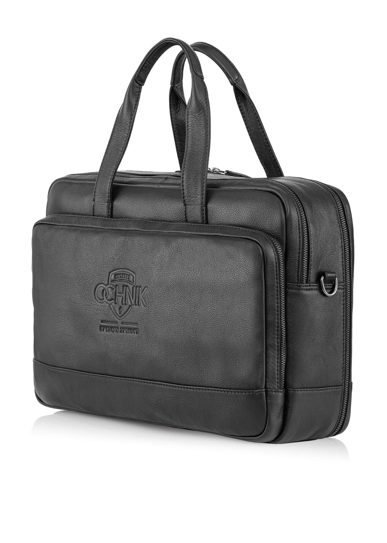 Men's leather bag with embossed logo TORMS-0020B-99(W23)-02