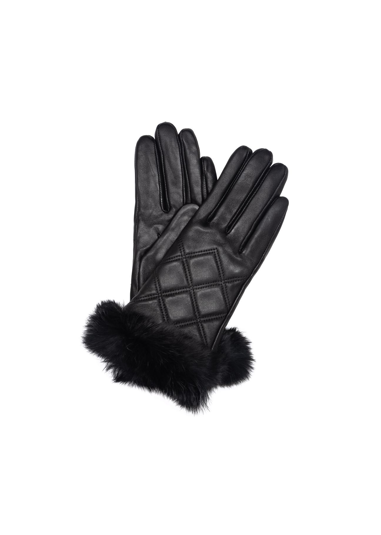 Women's leather gloves with fur REKDS-0071-99(Z23)-01