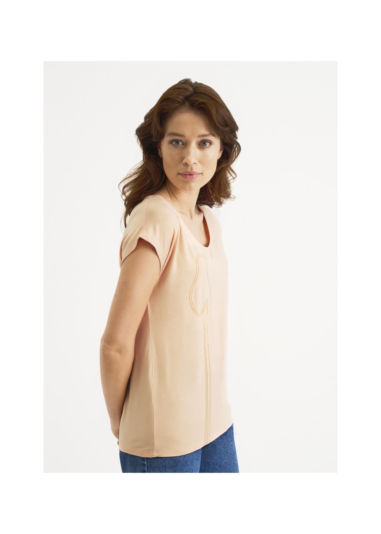 Peach V-neck T-shirt for women TSHDT-0084-30(W22)-02