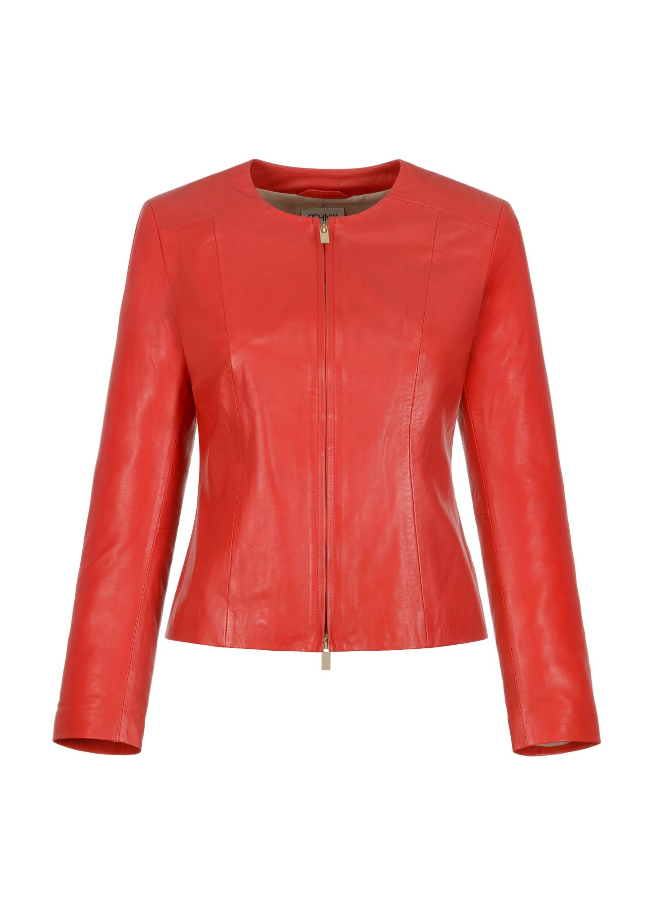 Women's red leather jacket KURDS-0209-4156(W23)-04