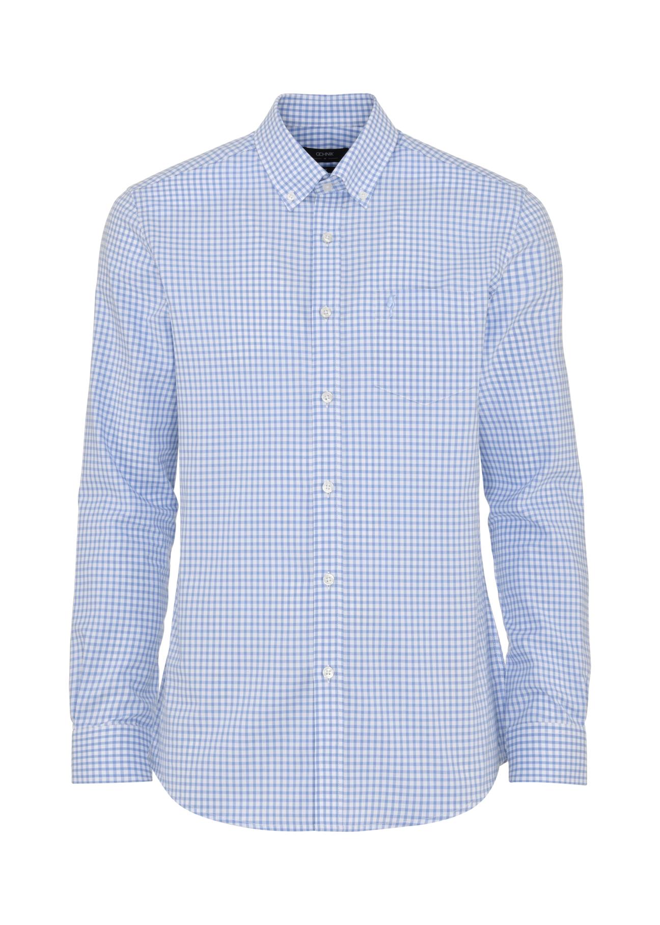 Blue men's fine check shirt KOSMT-0277-62(W24)-04