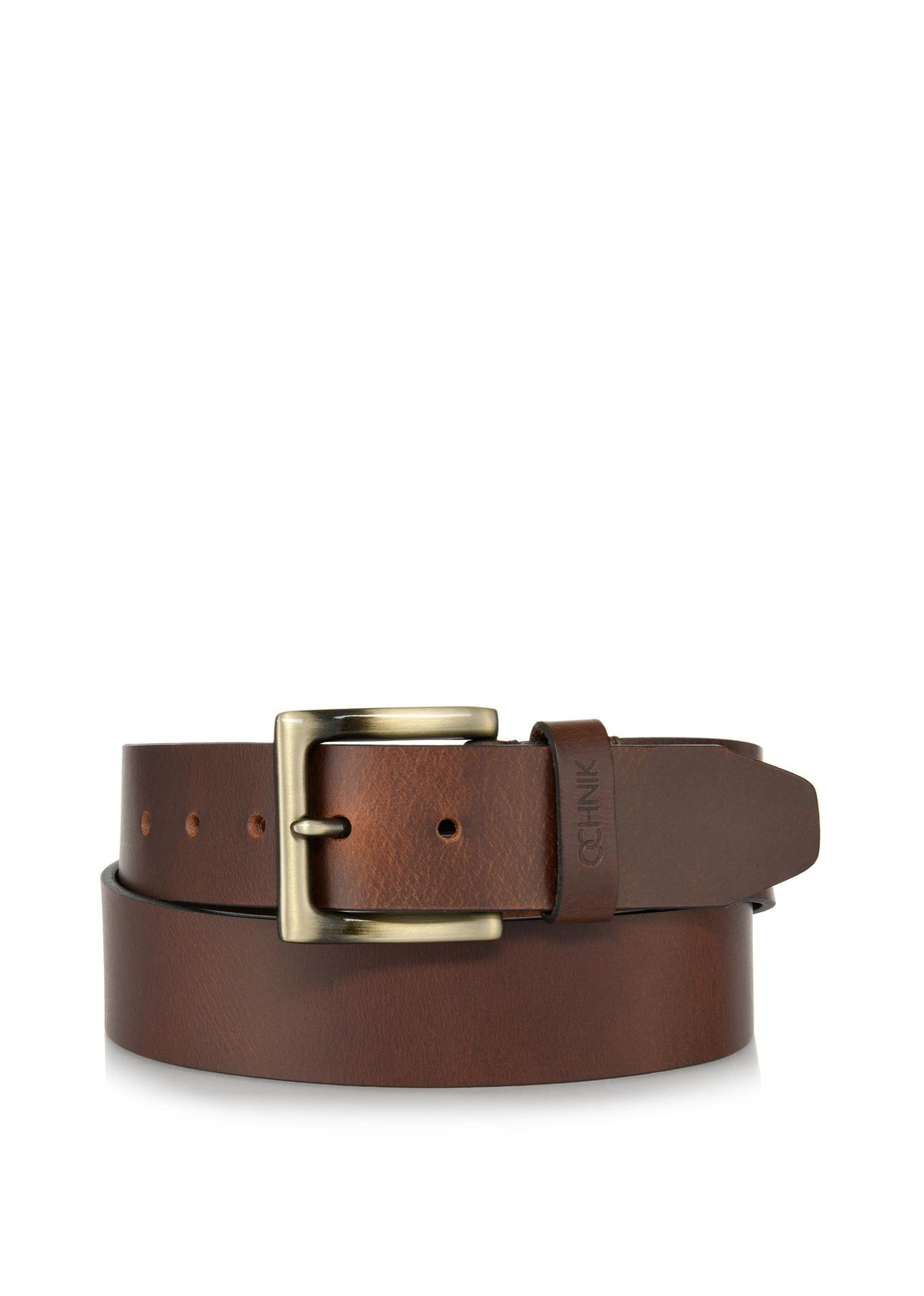 Brown leather men's belt with square buckle PASMS-0253-89(W24)-01