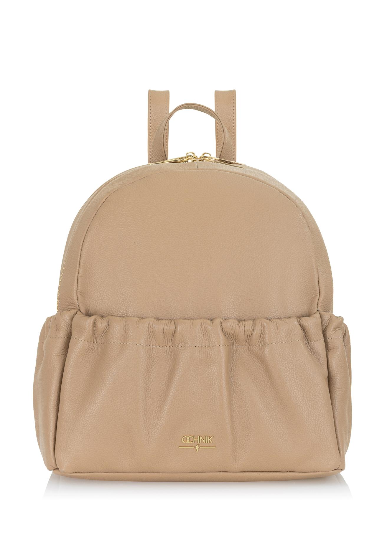 Beige leather women's backpack TORES-0914-81(W23)-01