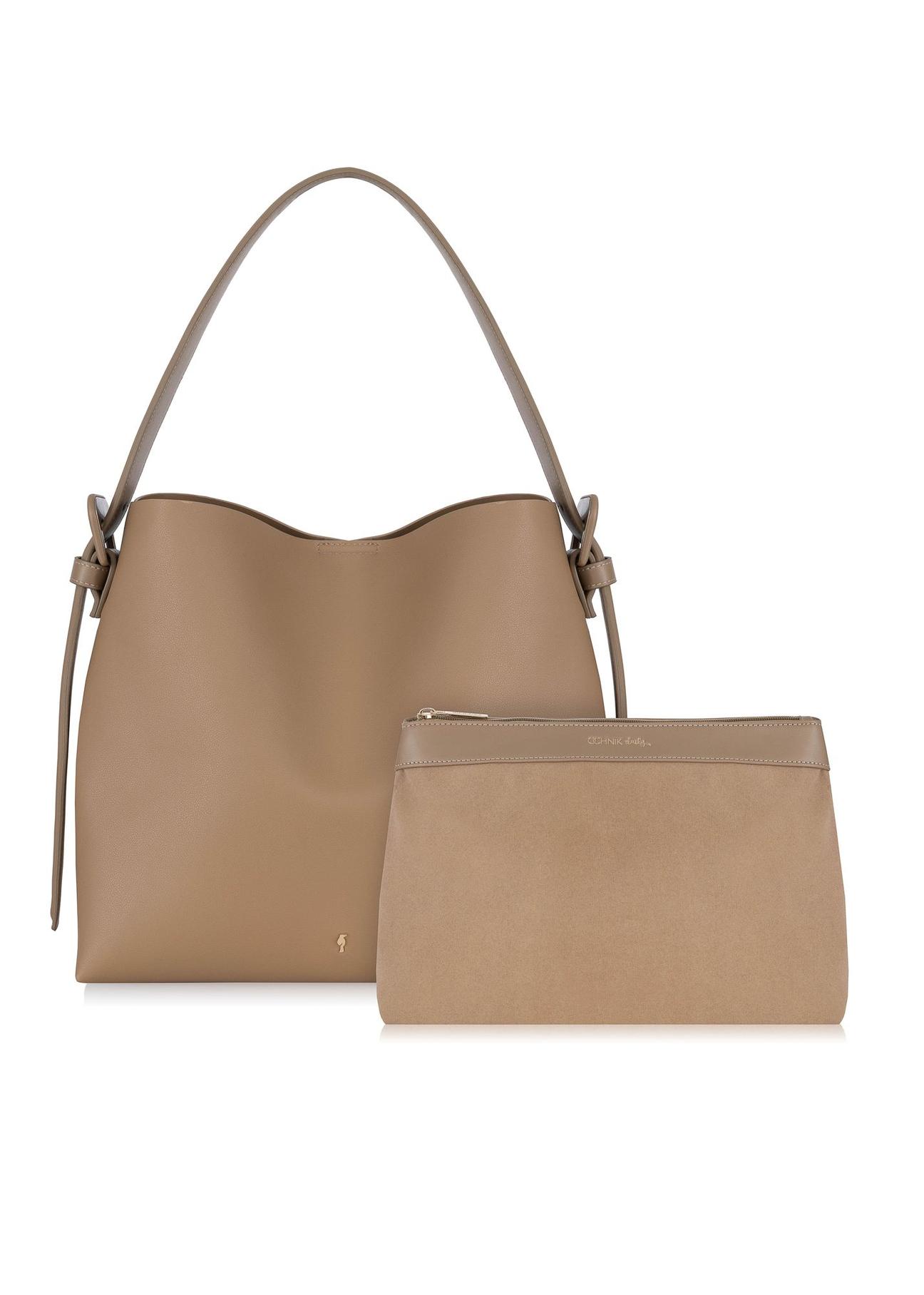 Beige imitation leather shopper bag TOREC-0903-81(W24)-06