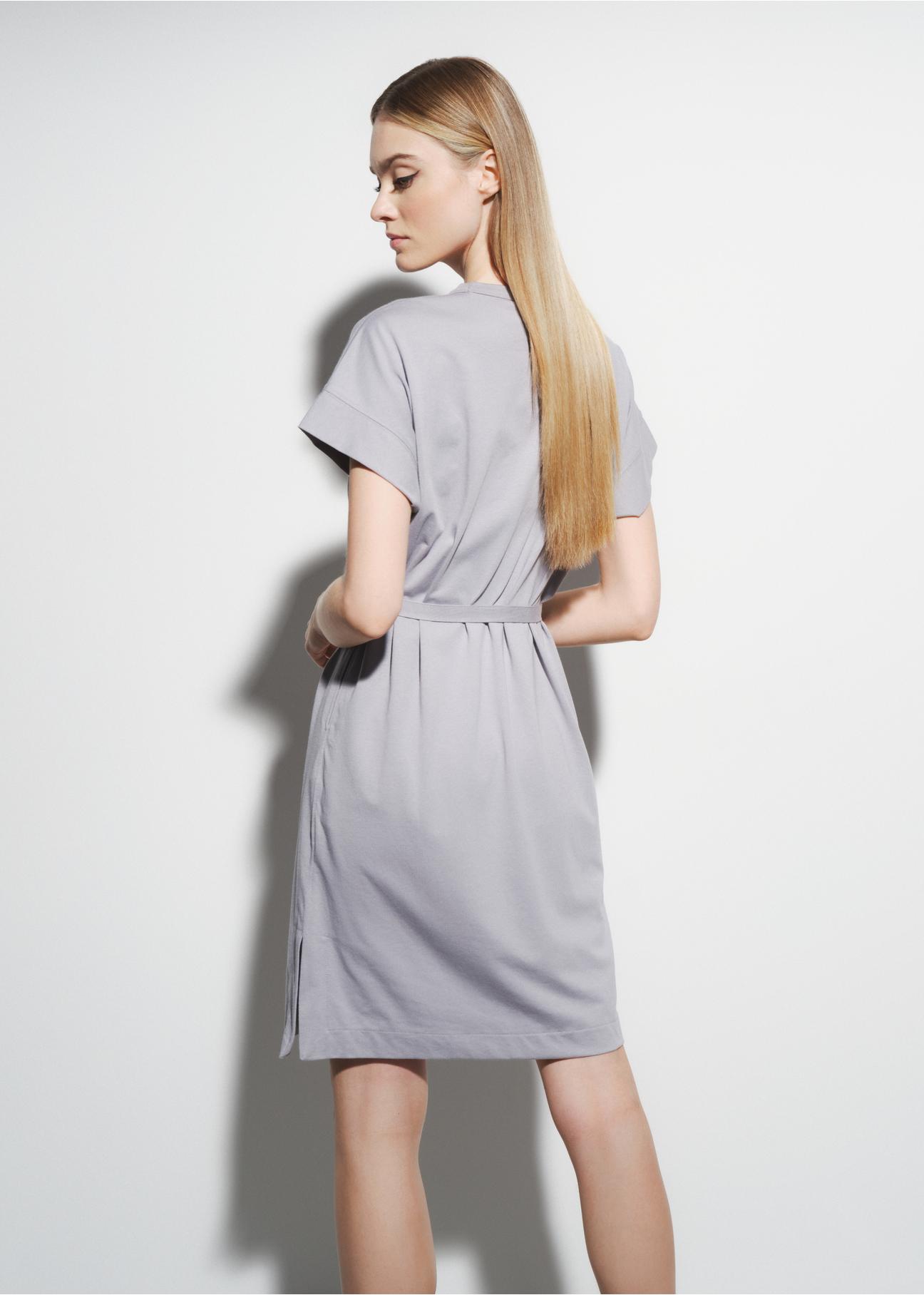 Gray women's dress with belt SUKDT-0158-91(W23)-02