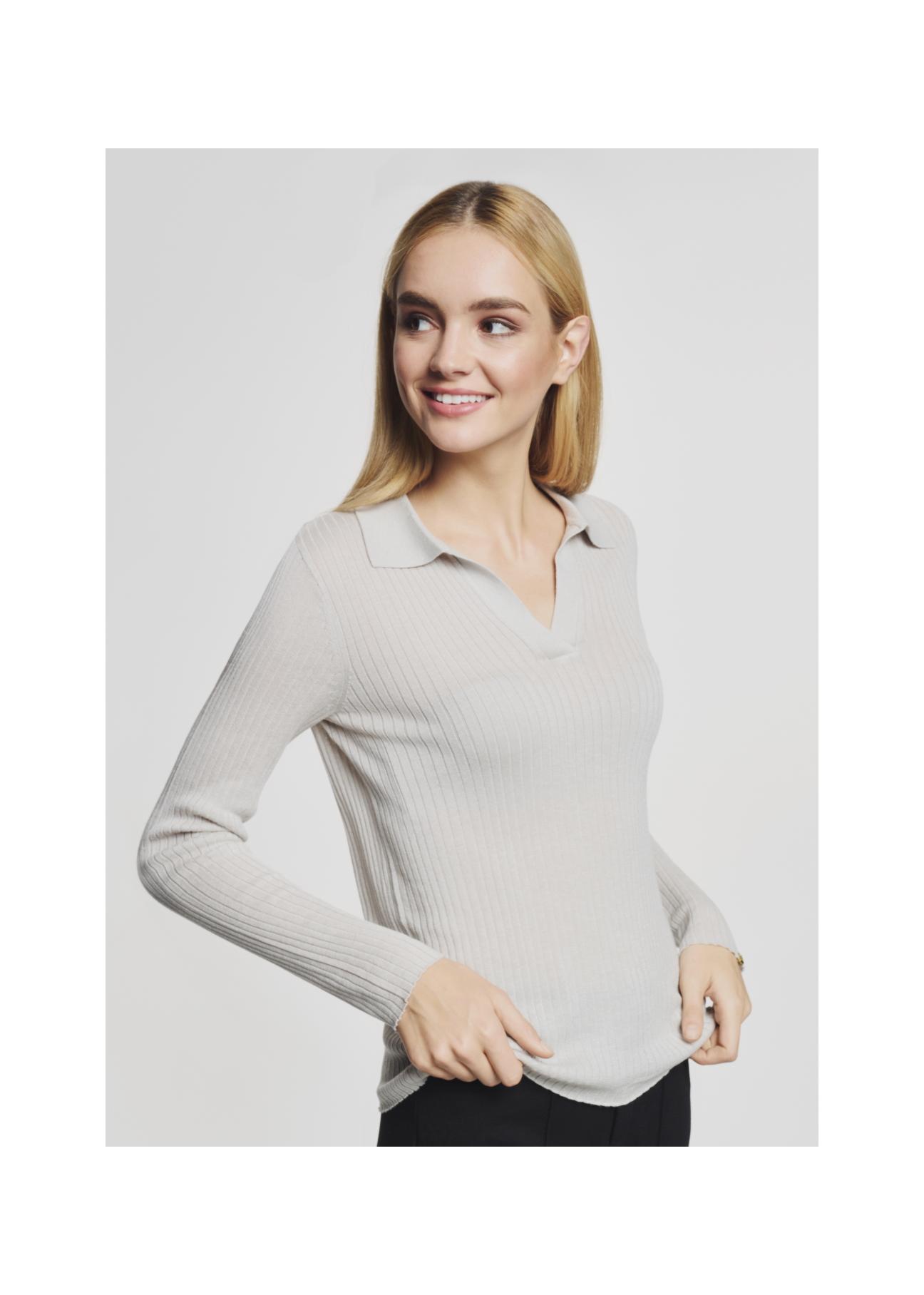 Women's V neck blouse with collar LSLDT-0020-49(Z21)-01