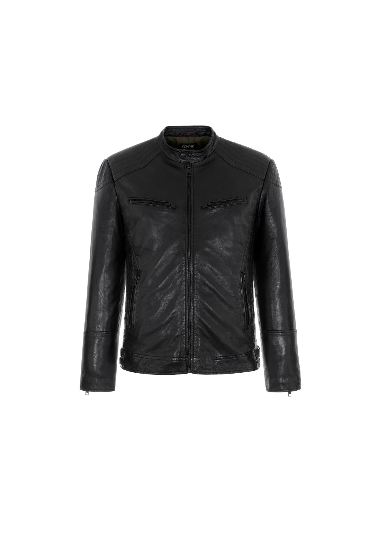 Men's leather jacket with a delicate collar KURMS-0246-5369(Z21)-05