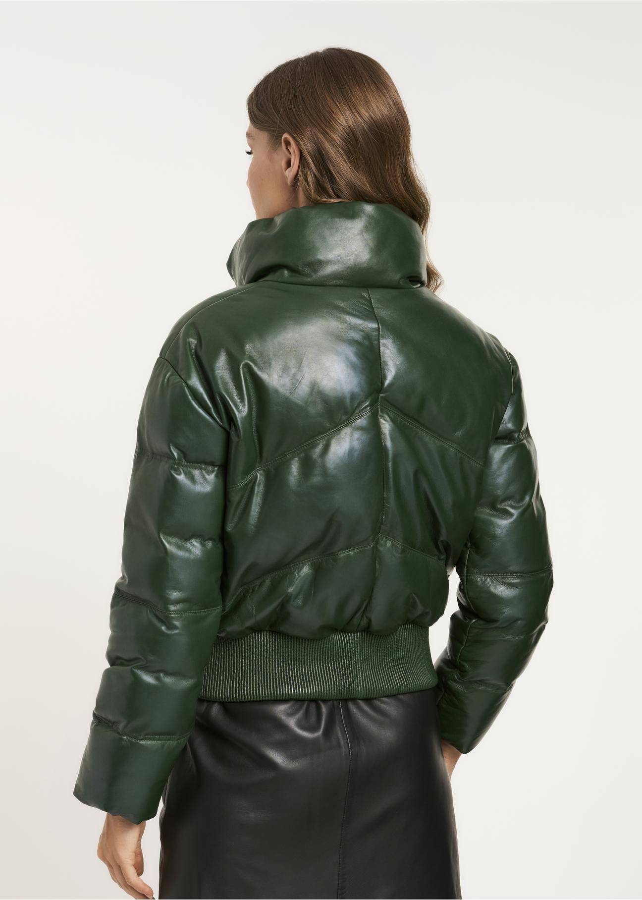 Women's green leather down jacket KURDS-0379-1247(Z22)-04