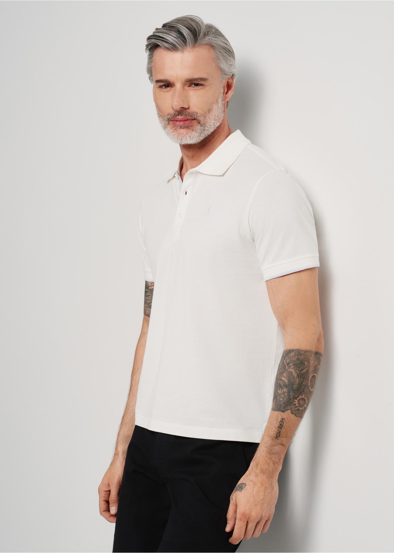 White men's polo shirt POLMT-0045A-12(W24)-01