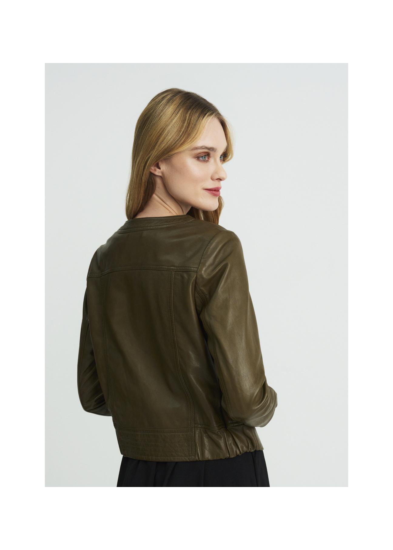 Women's leather jacket in khaki color KURDS-0342-1213(W22)-05