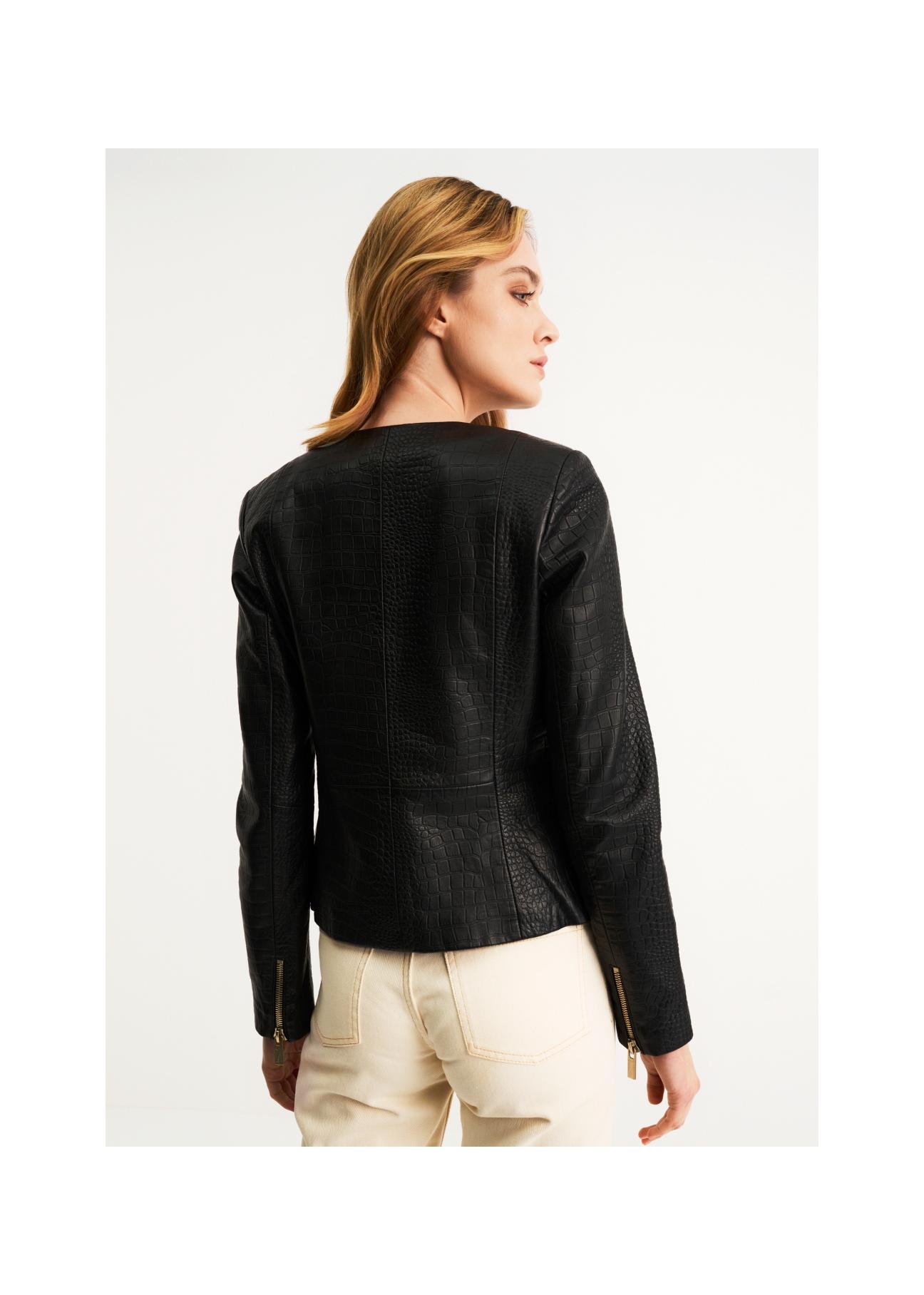 Women's double-breasted leather jacket croco KURDS-0329-1155(W22)-03