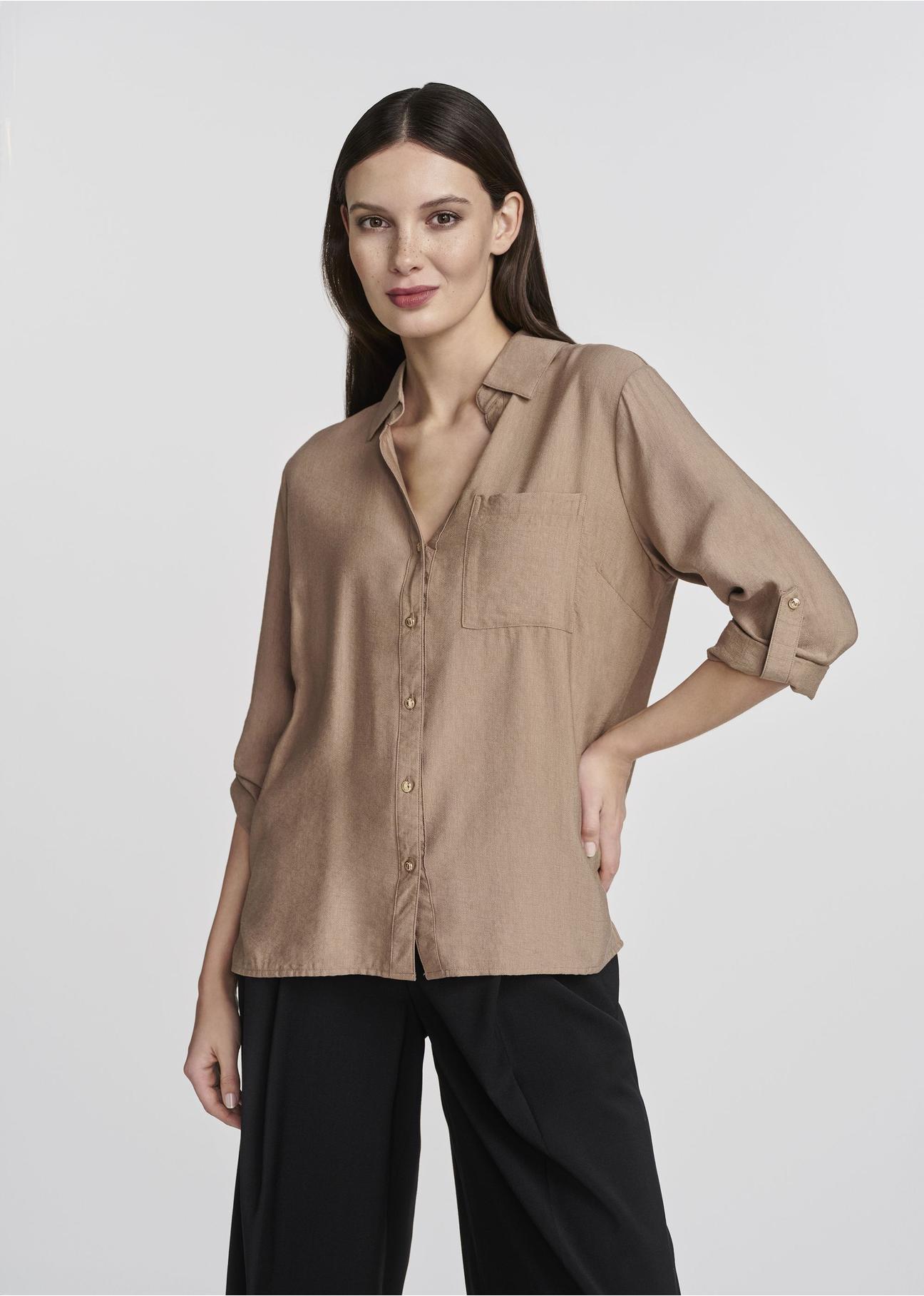 Dark beige women's shirt KOSDT-0157-82(W25)-01