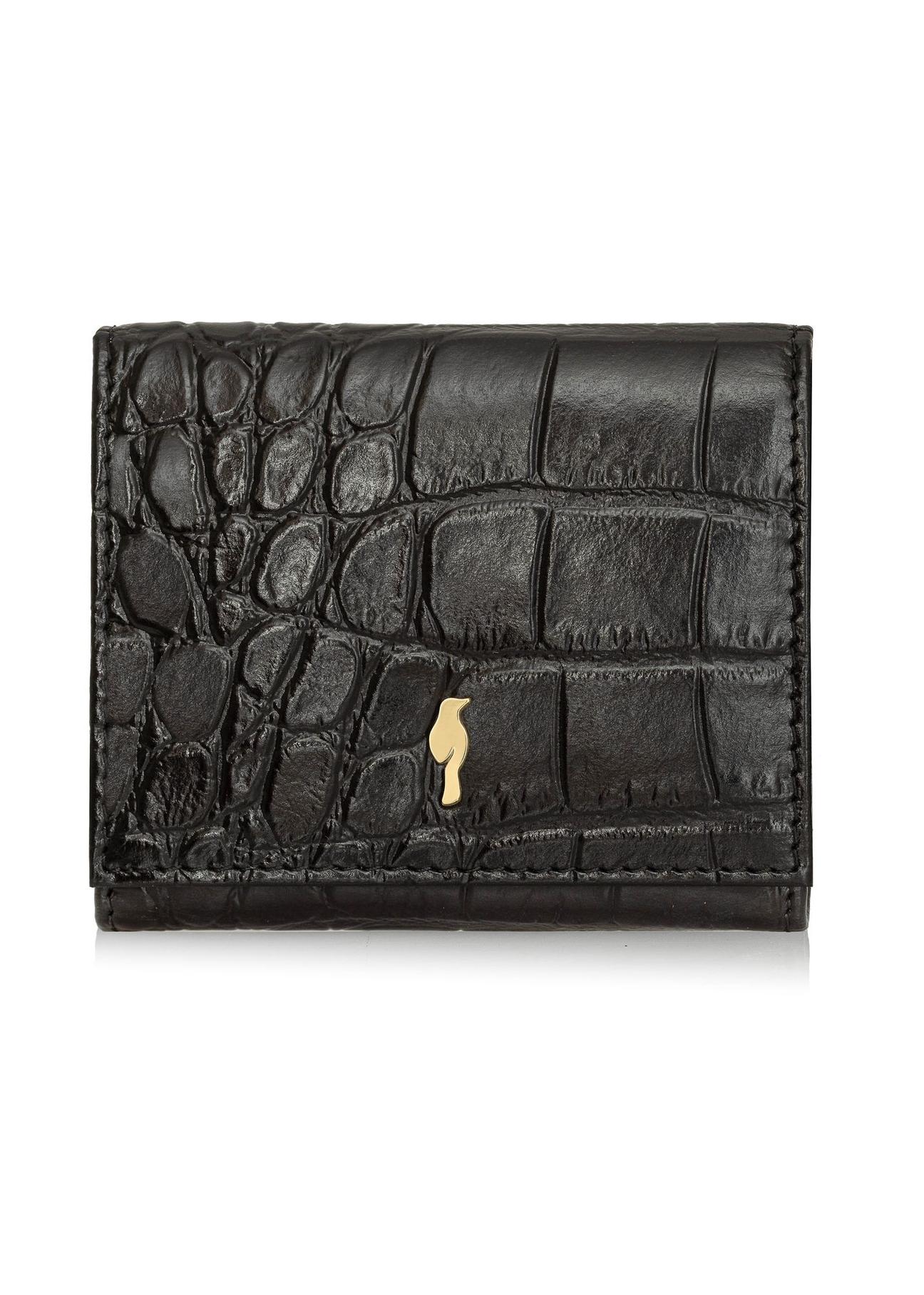 Small black leather women's wallet croco PORES-0918-99(Z24)-01