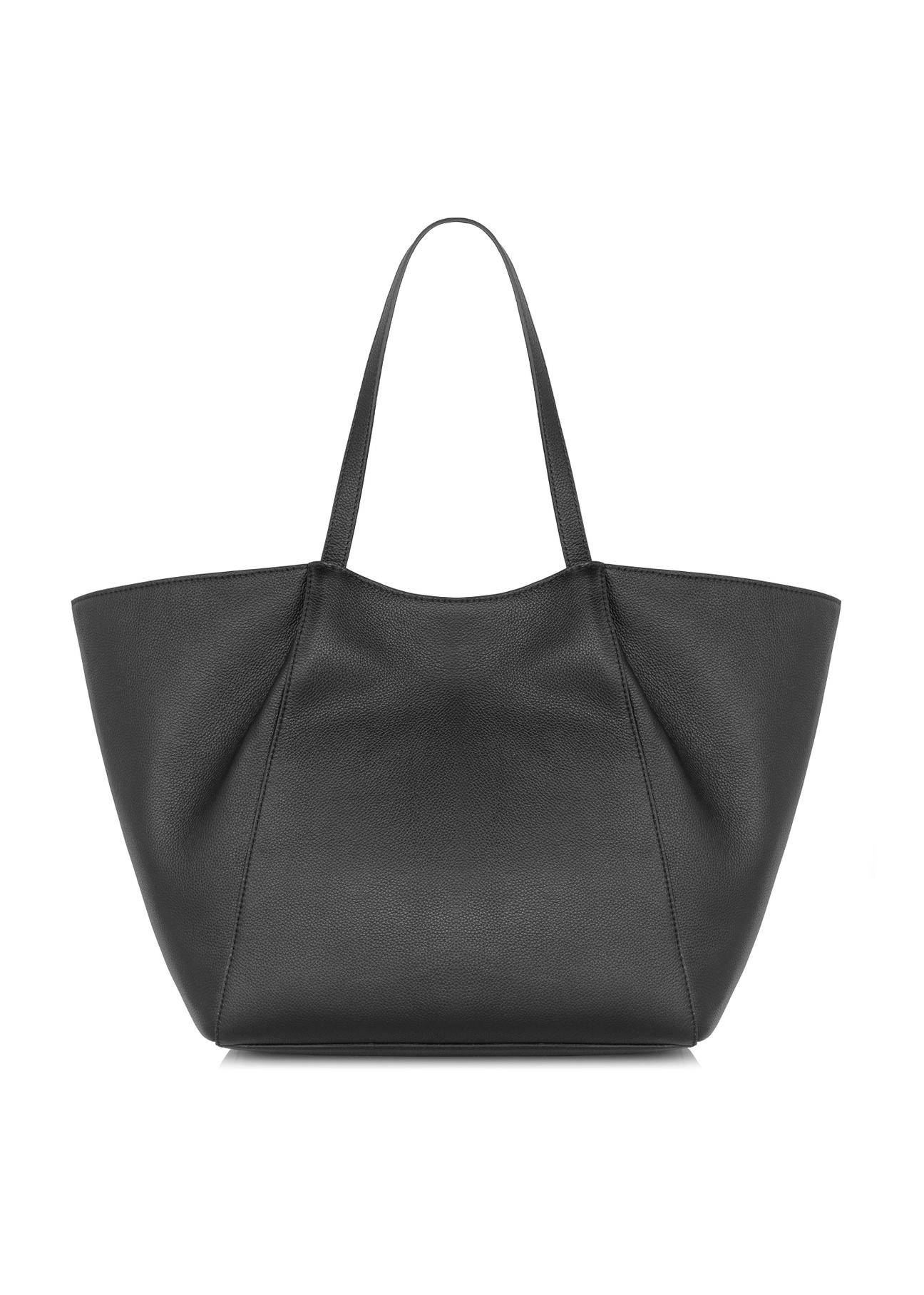 Women's black leather shopper bag TORES-1000-99(W24)-05