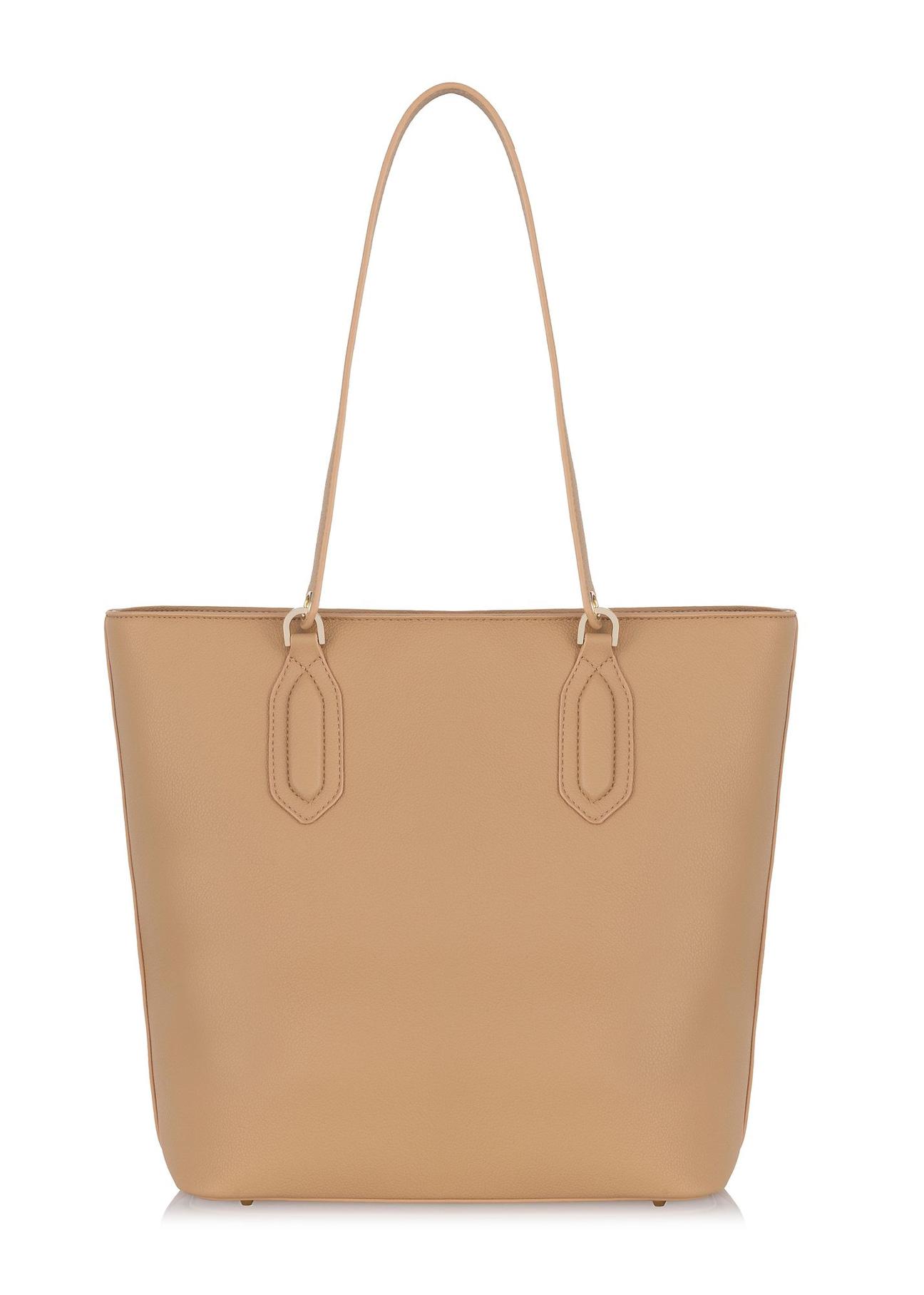 Beige padded faux leather shopper bag TOREC-0905-80(W24)-05