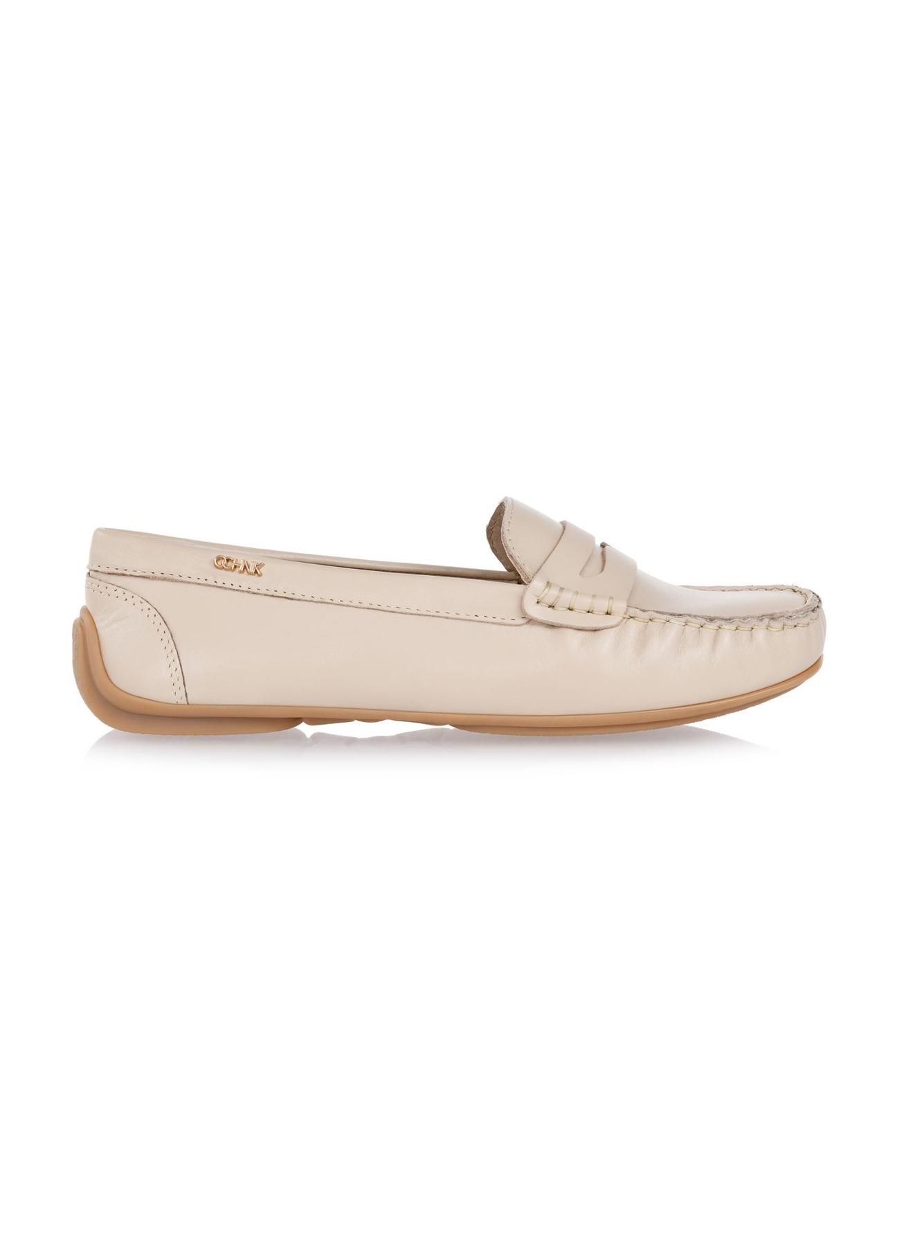 Women's beige leather moccasins BUTYD-1054-81(W24)-01