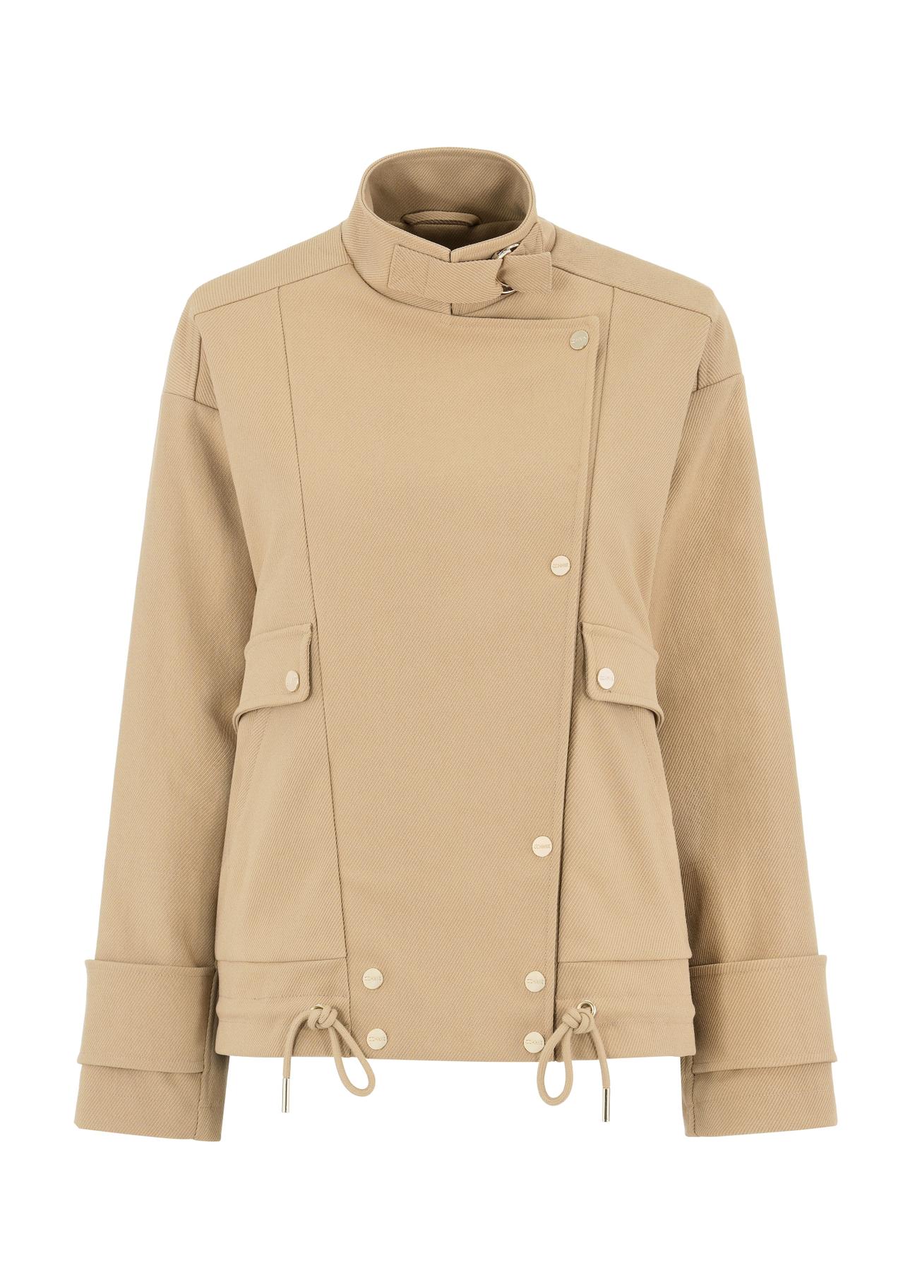 Women's short beige ribbed coat KURDT-0499-81(W24)-05