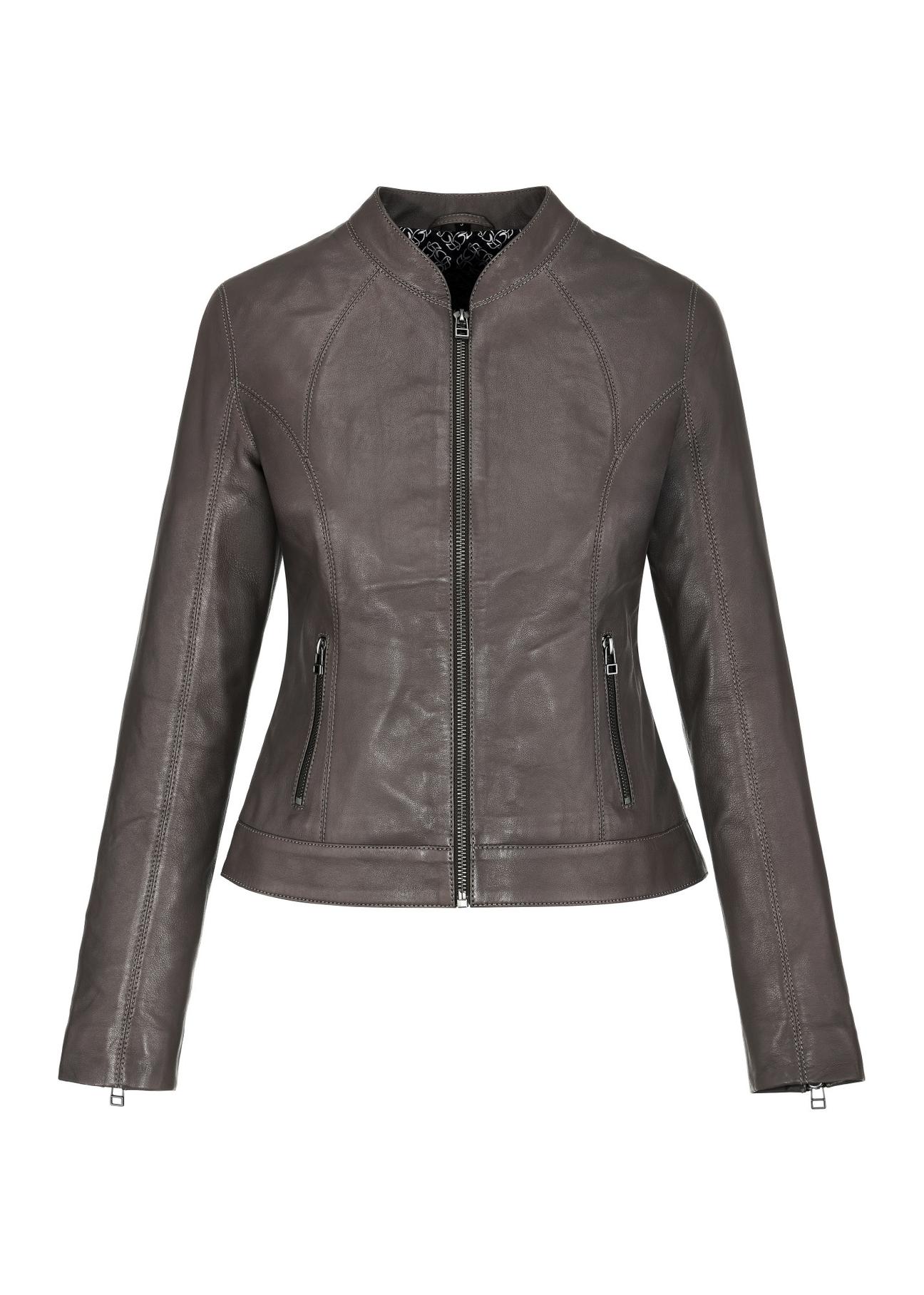 Cocoa stitched leather jacket for women KURDS-0504-1355(W24)-04