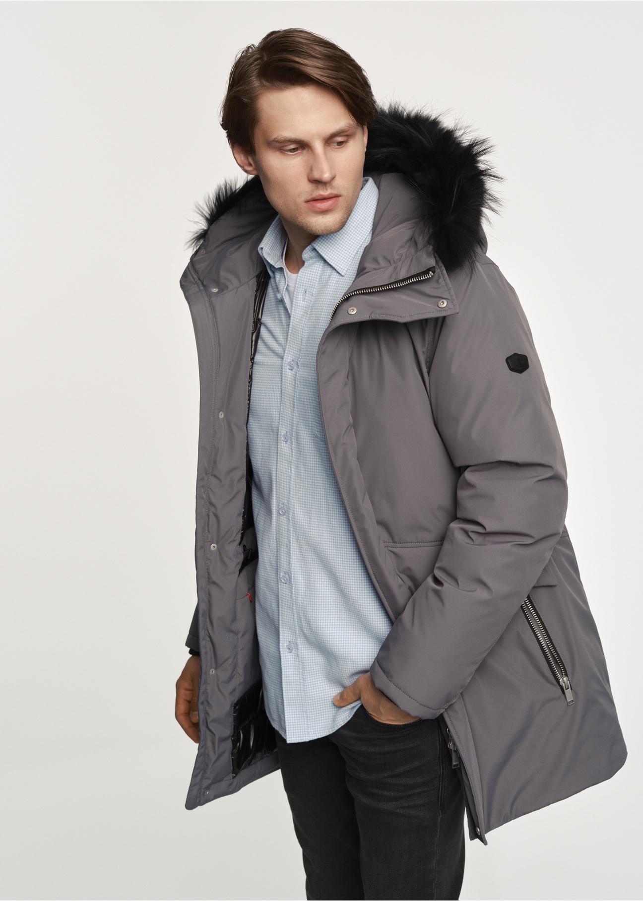 Grey men's hooded jacket KURMT-0320-91(Z23)-04