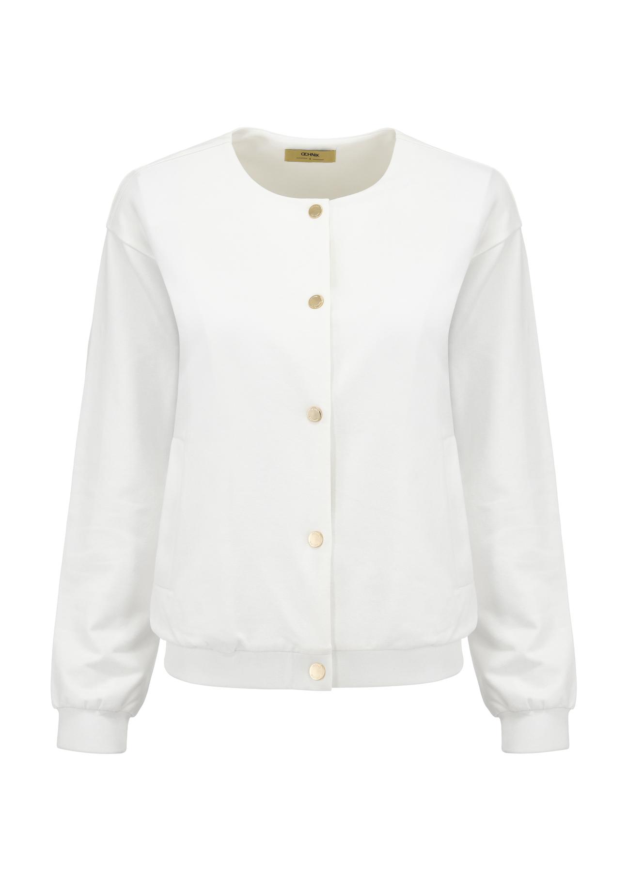 Cream button-up women's hoodless sweatshirt BLZDT-0096-12(W24)-04