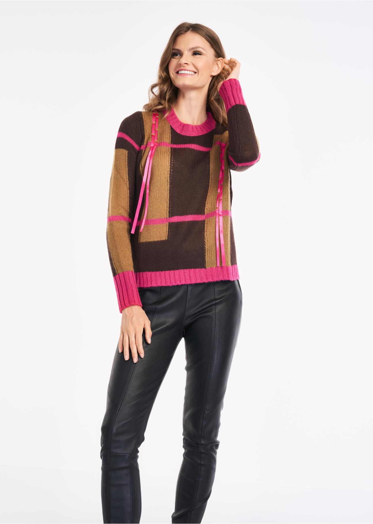 Women's sweater with decorative ribbons SWEDT-0141-89(Z22)-02