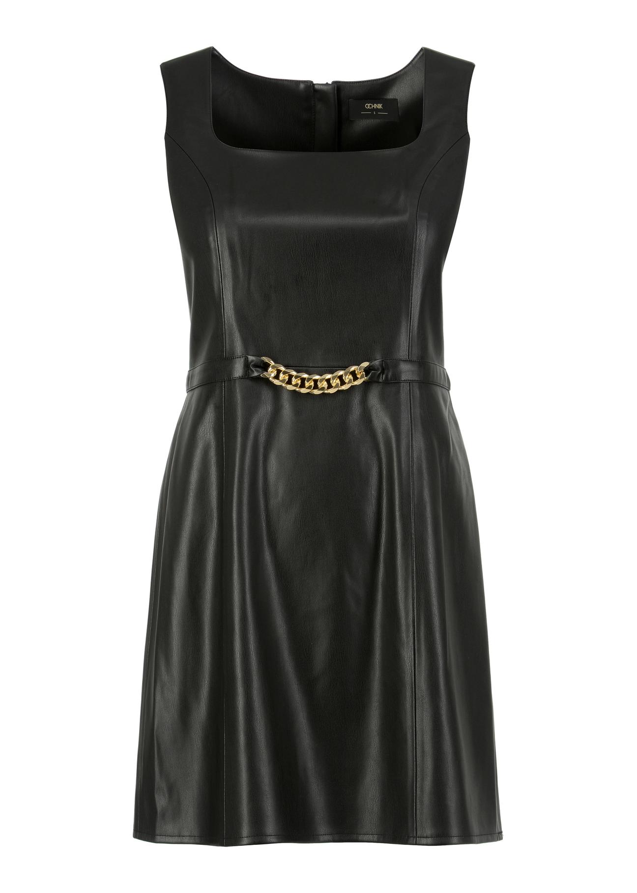 Black imitation leather dress SUKDP-0002-99(W23)-04