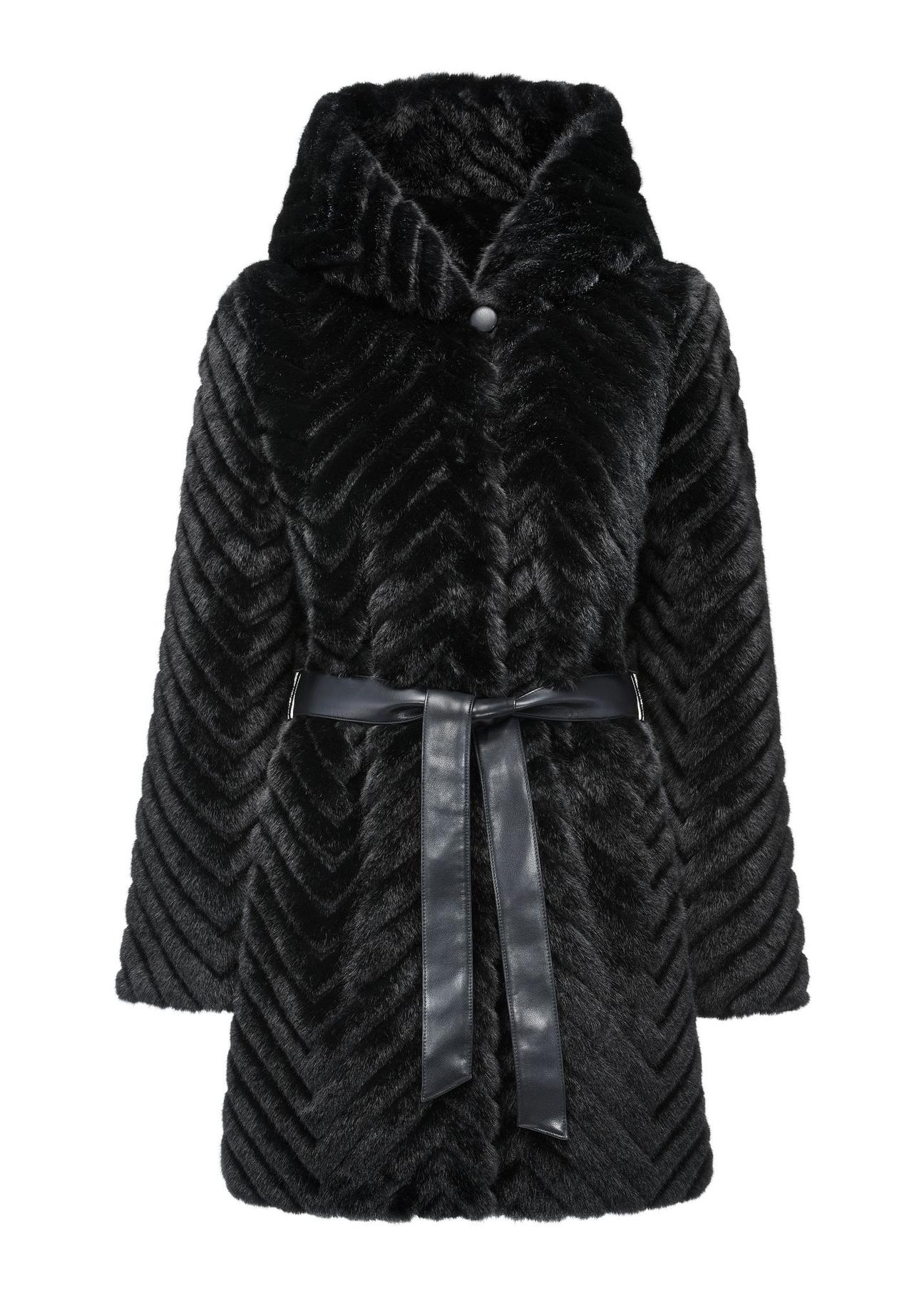 Black women's fur coat with belt  FUTDP-0046-99(Z24)-06